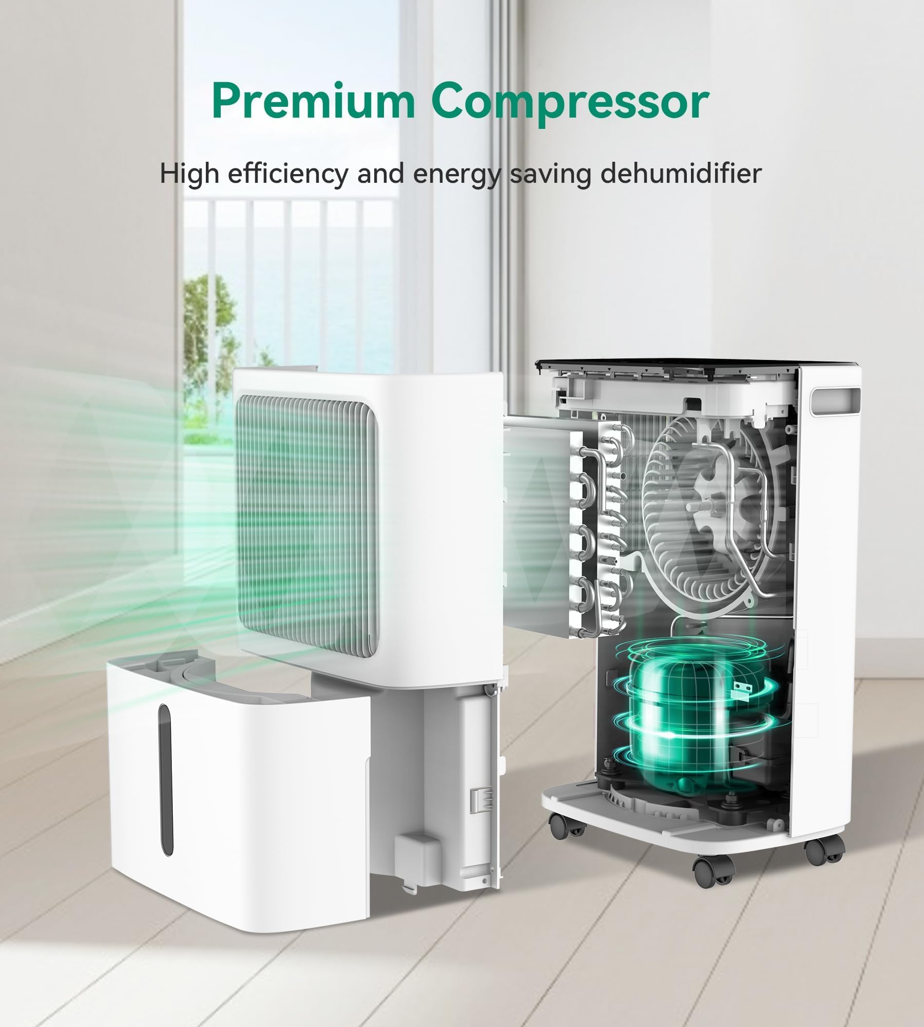 VEAGASO 2500 Sq.Ft Dehumidifier with Drain Hose & Humidity Control