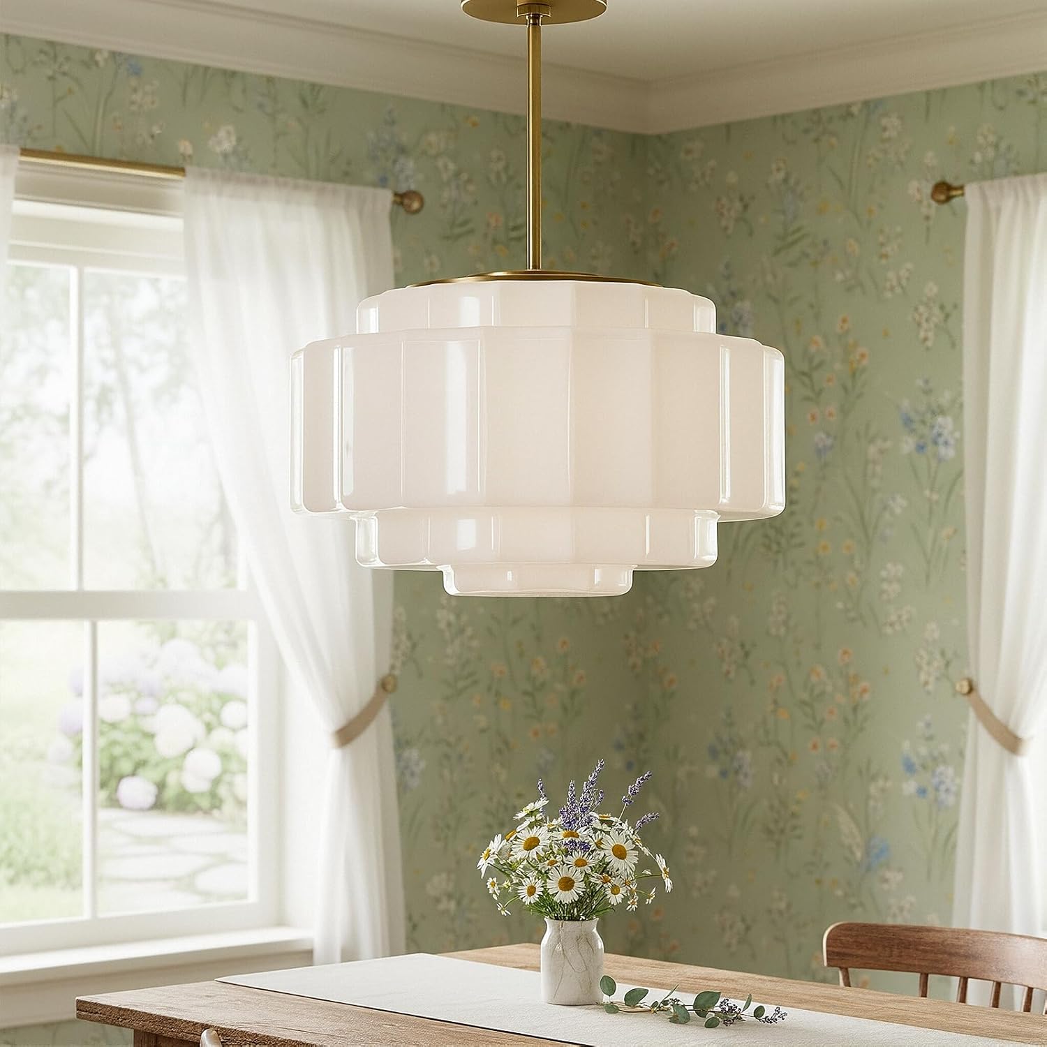 Vintage Milk Glass Pendant Lights, 15.7