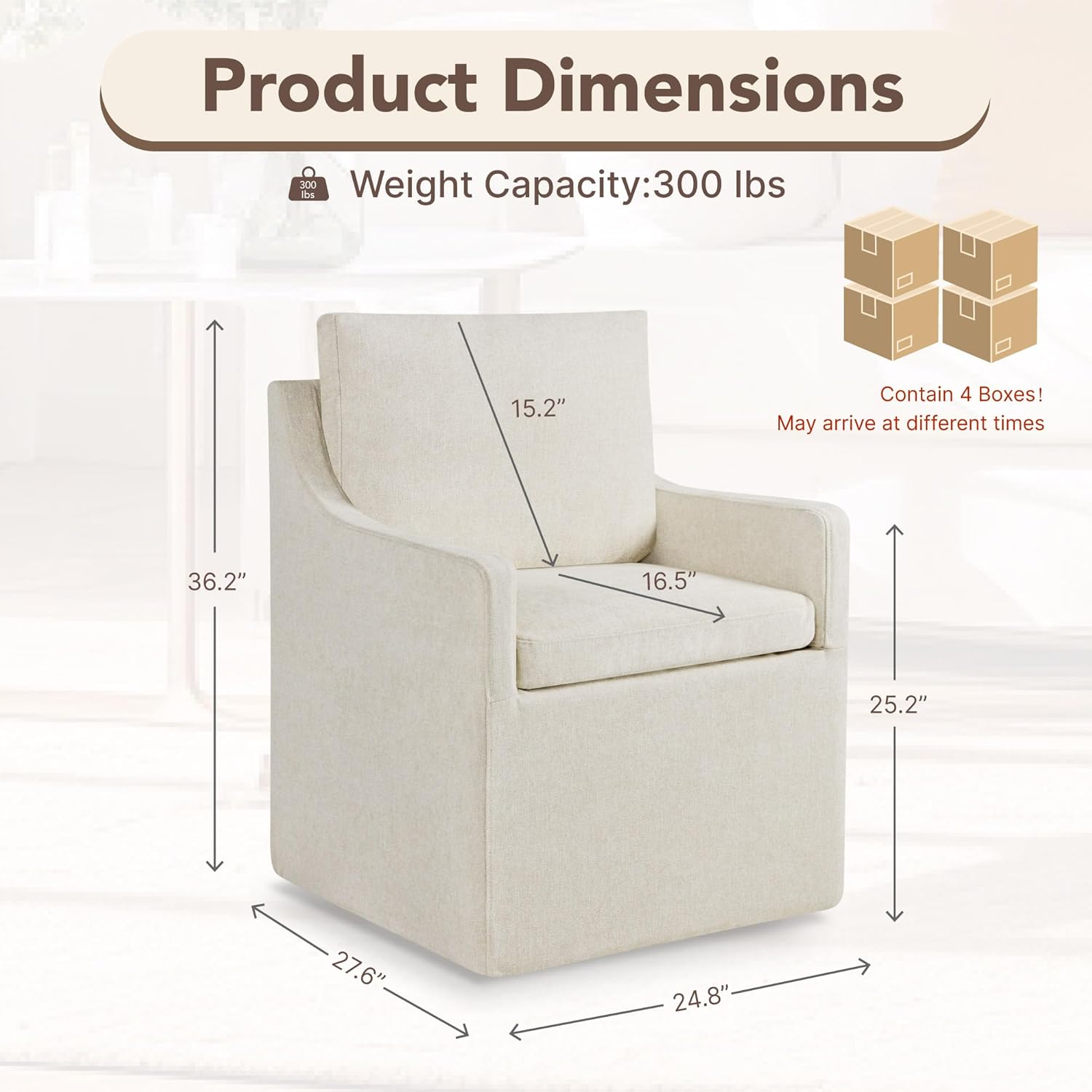 KISLOT Upholstered Dining Chairs Set of 4, Modern Dining Room Chairs with Casters & Washable Cover, Rolling Accent Chair with Hidden Storage for Kitchen, Farmhouse, Living Room, Beige, 4 Box