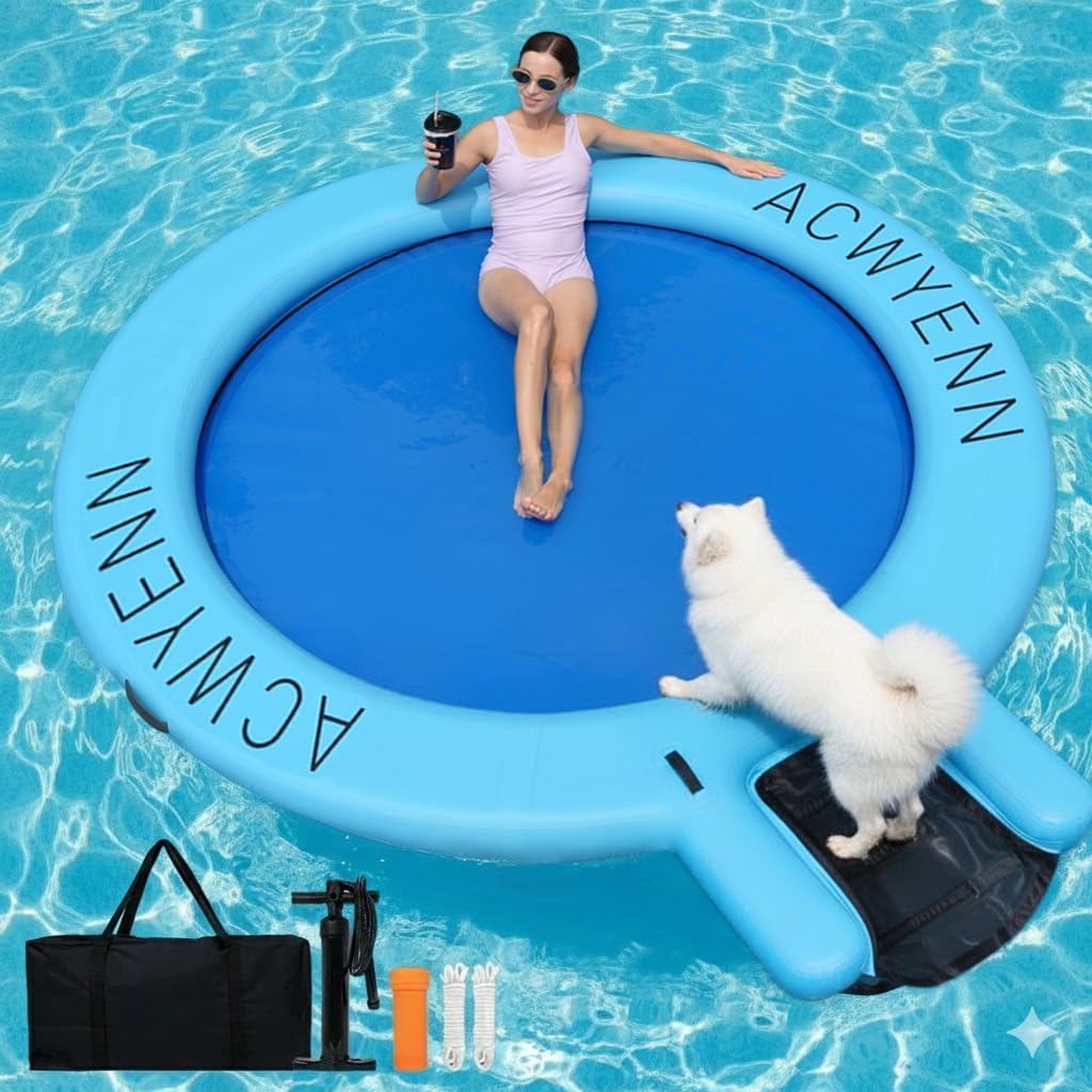 6/8/10/12FT Inflatable Water Hammock Lake Floats for Adults Round Floating Ring Hammock for Lake Pool Beach