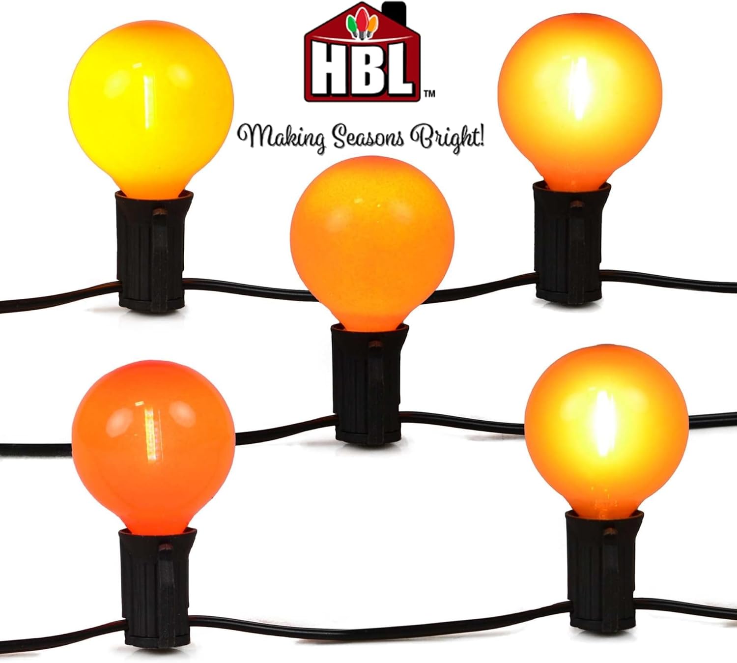 Holiday Bright Lights G40 Harvest Orange LED Filament Bulbs 5 Pack, Halloween Replacement String Lights for Outdoor Patio and Porch Decor