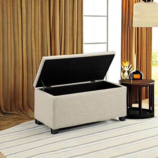 Amazon Basics Upholstered Storage Ottoman Bench with Soft Close Lid, Child-Safety Hinge, No Assembly Required, 35.5
