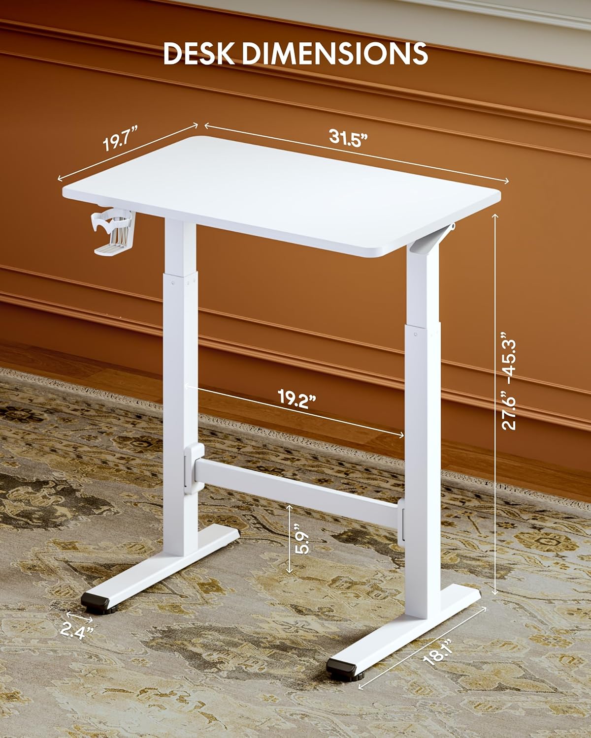 FLEXISPOT H7 Plus Gas Spring Adjustable Standing Desk, Mobile Rolling Sit-Stand Table with Wheels, Cordless Stand Up Desk for Small Spaces & Home Office, 32