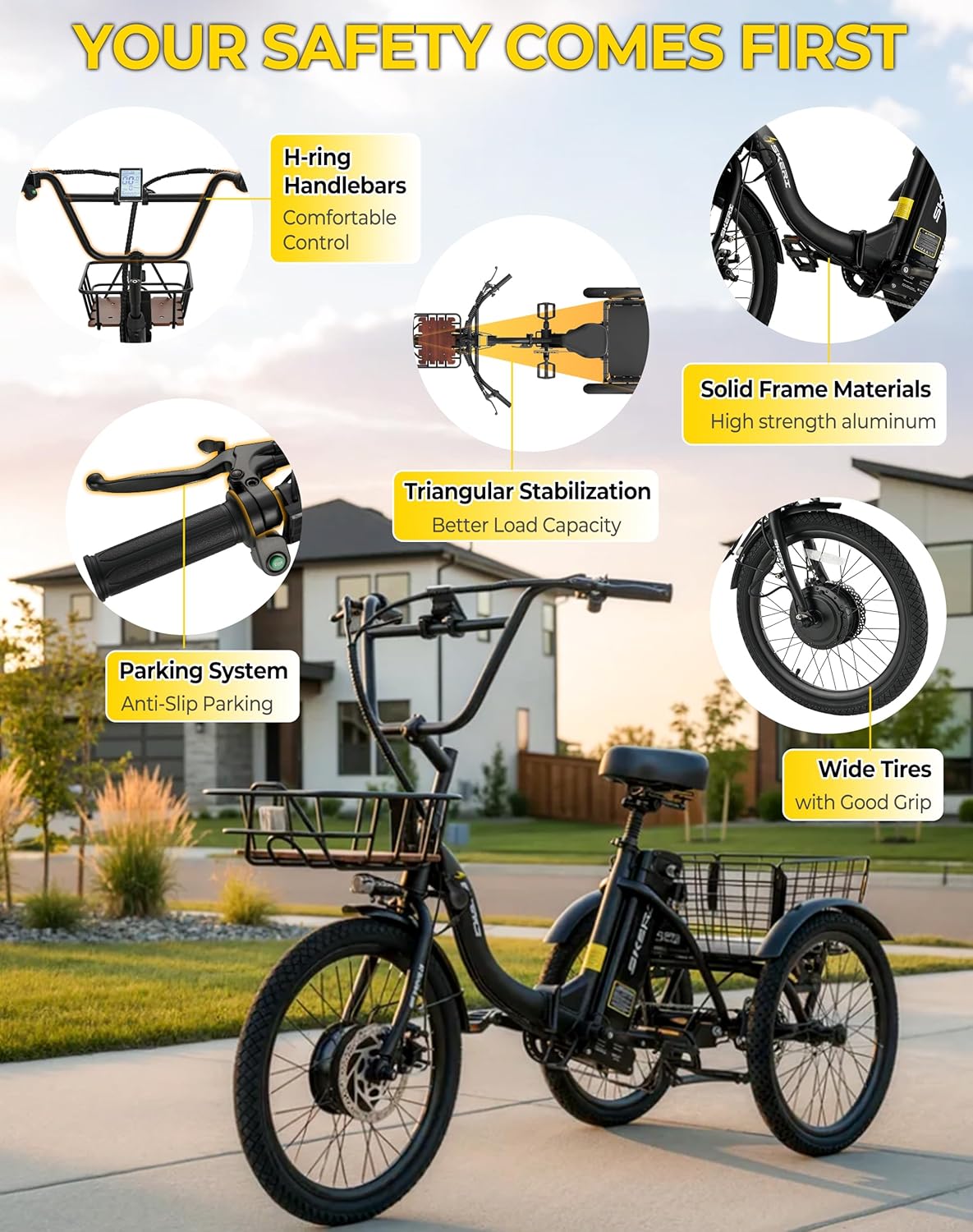 Skeri Electric Trike, Peak 1000W Electric Tricycle for Adults, 20