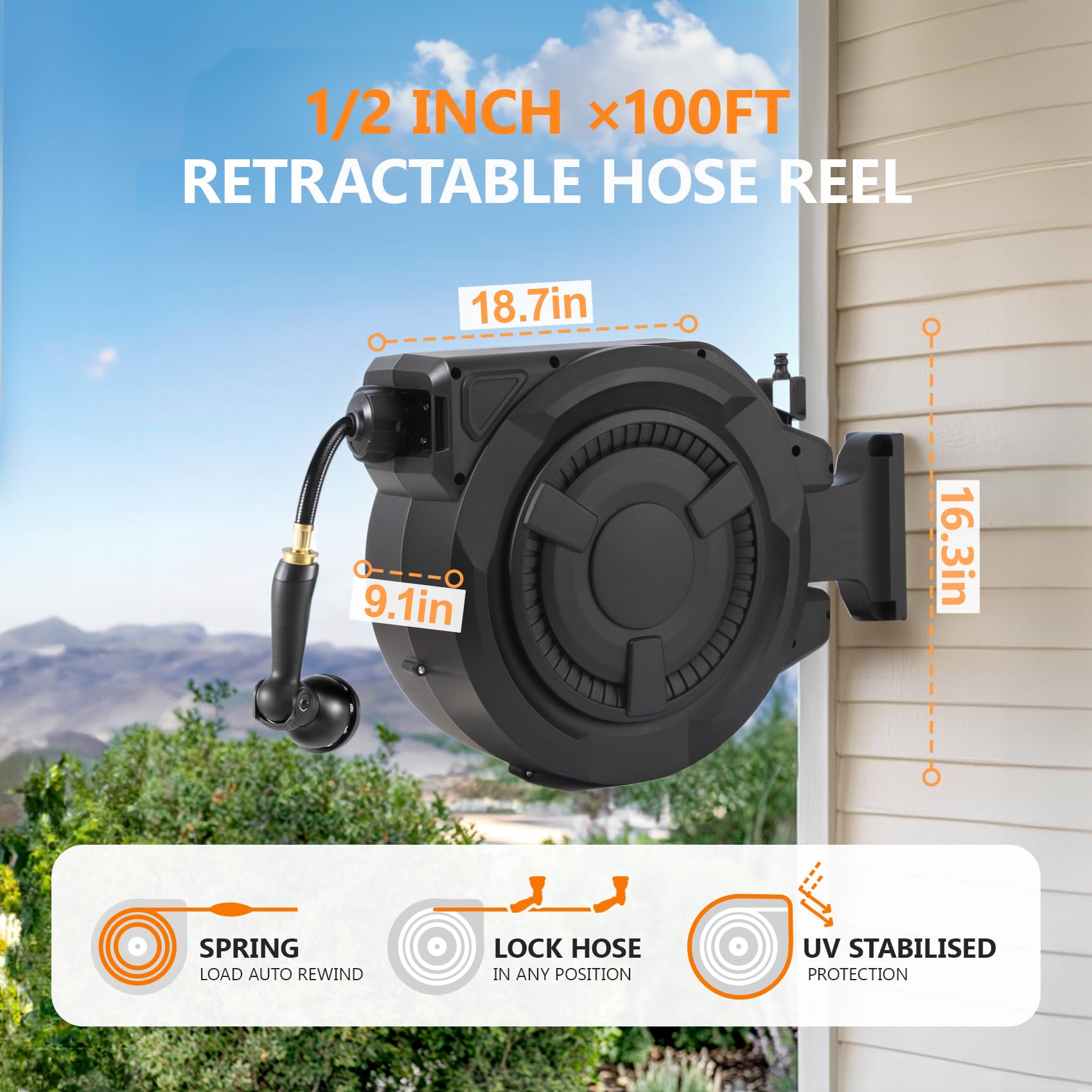 WIKIWIKI Retractable Garden Hose Reel 1/2