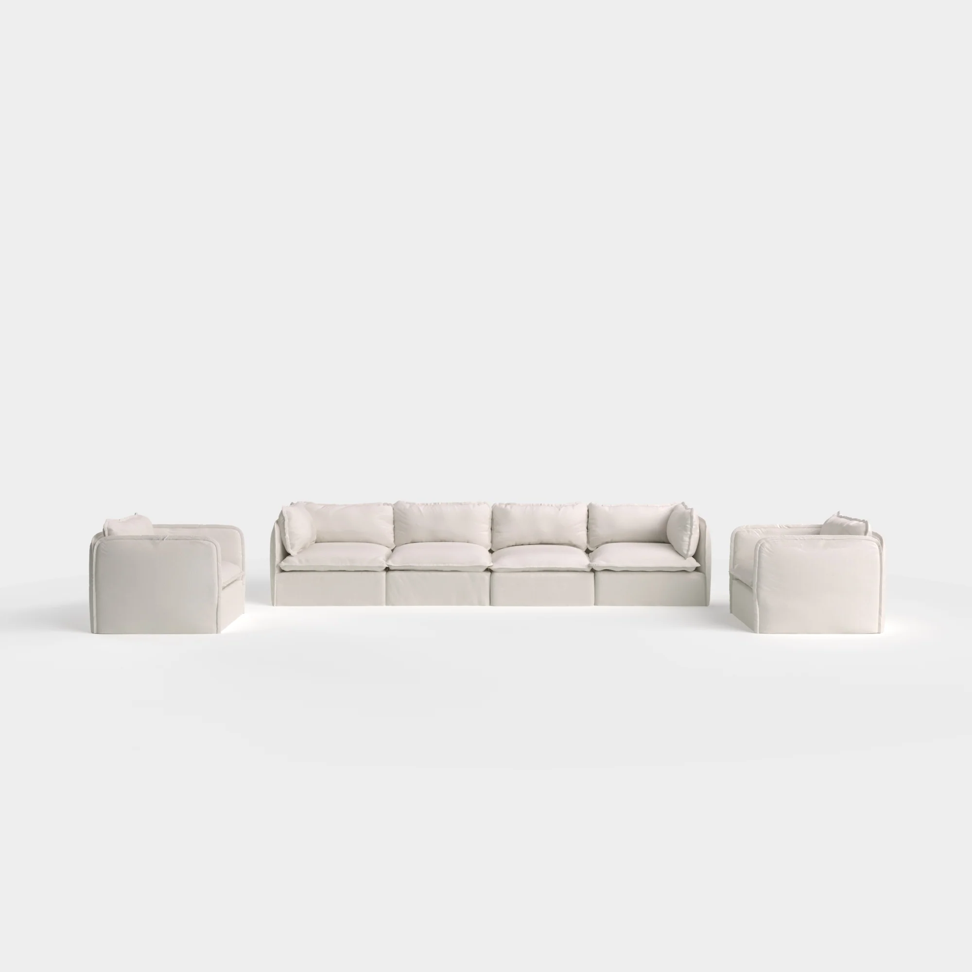 Modular Outdoor Washable 7-Seater Open-Ends Corner Sectional  + Bench Ottoman | Nano Slubweave in Chai