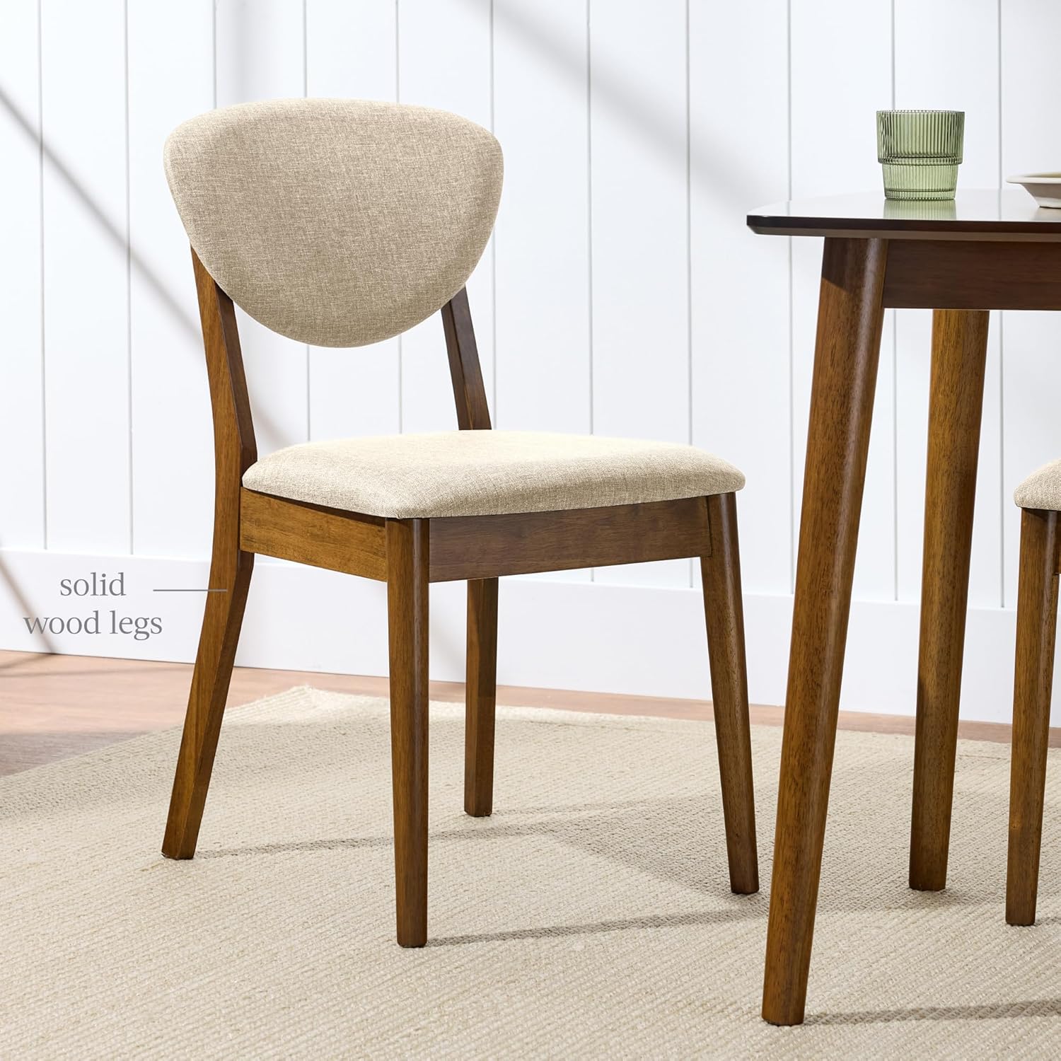 Best Choice Products Dining Chairs Set of 2, Mid-Century Modern Upholstered Wood, Armless w/Seat Cushion, Padded Backrest - Walnut/Oatmeal