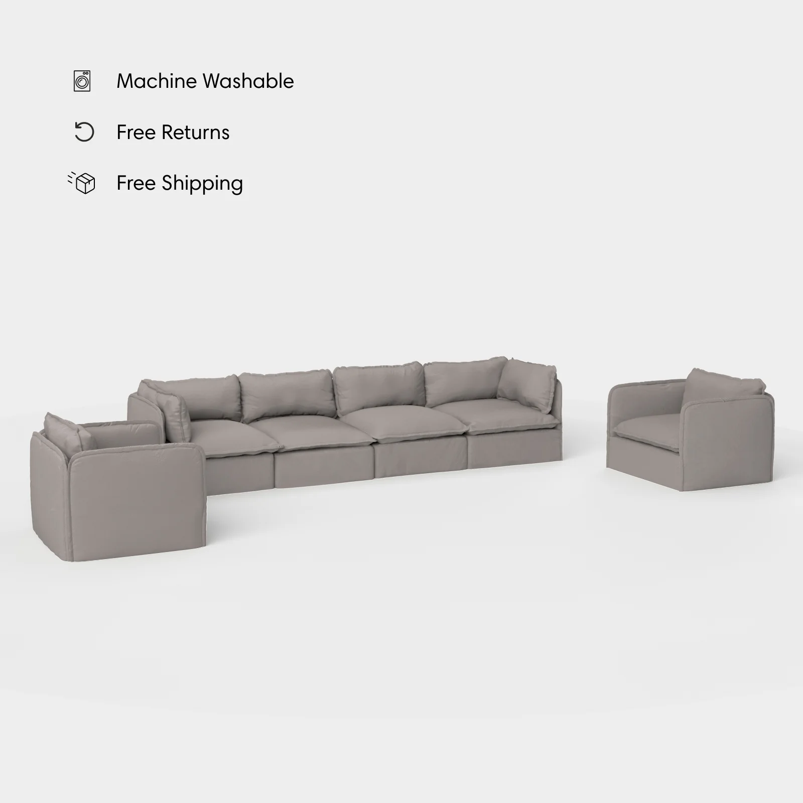 Modular Outdoor Washable 4-Seater Sofa + Armchair Set | Nano Slubweave in Haze Gray