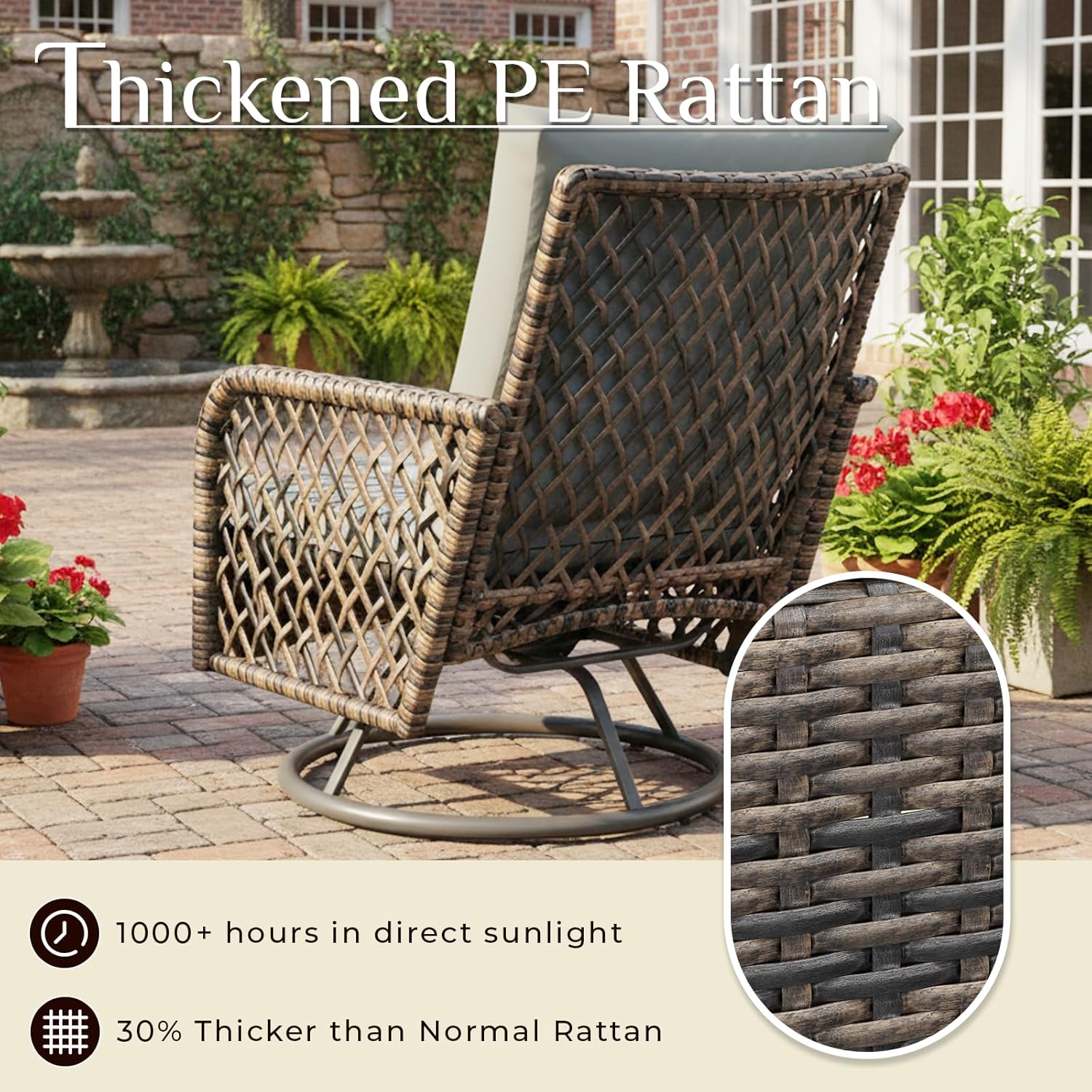 AECOJOY Patio Furniture Set Outdoor Sectional Sofa Couch and High Back Swivel Rocker Patio Chairs 6PCS Brown Wicker Conversation Set (Dark Grey, 5PCS- 2 Ottoman & Central Table & 2 Swivel Glider)