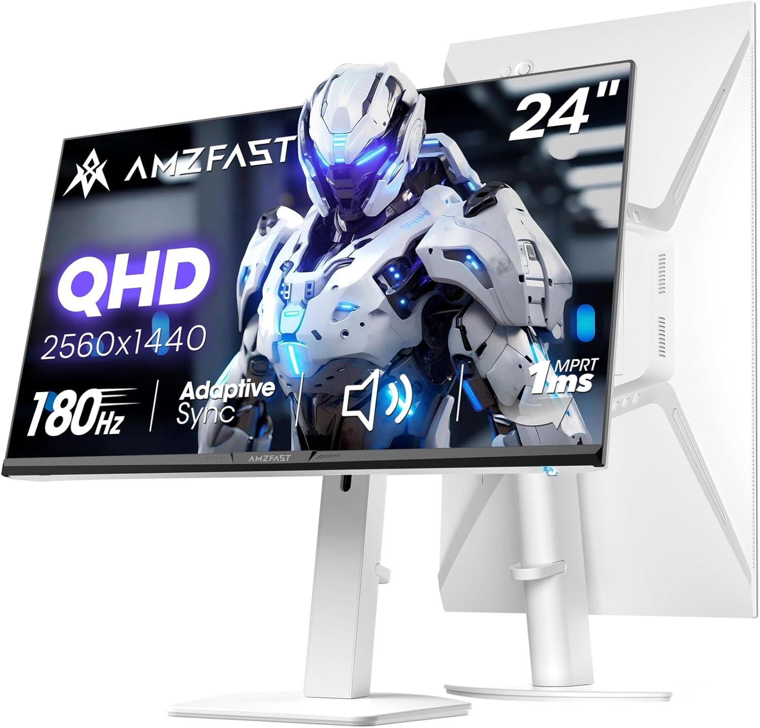 Amzfast 24 Inch Gaming Monitor 180Hz QHD (2560 ×1440) Fast IPS Monitor, 1ms G-SYNC Compatible, Built-in Speakers, 96% DCI-P3, HDR10, Height Adjustable, HDMI 2.0 x 2 & DP 1.4 x 2, AMZG24F6Q