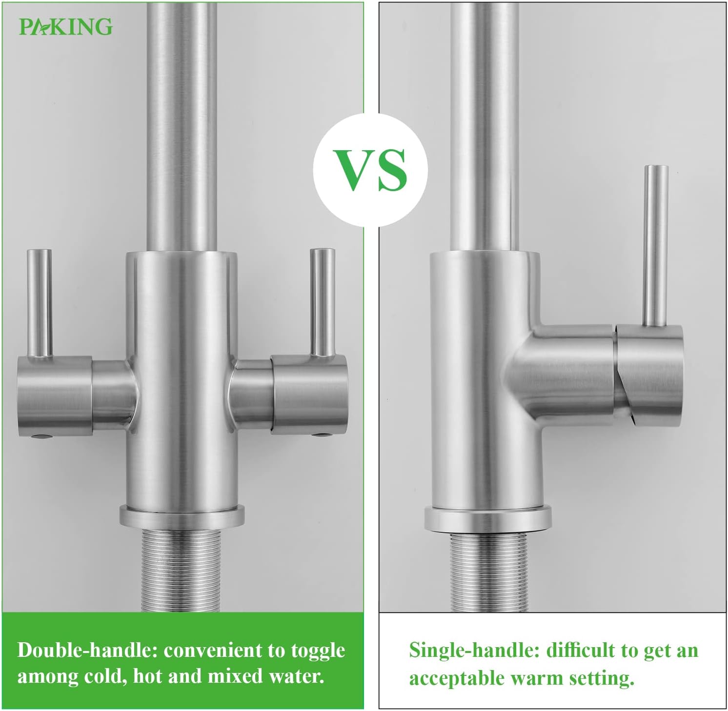 Kitchen Faucet, Two Handles Sink Faucet with Sprayer, Stainless Steel, Brushed Nickel, PB1045