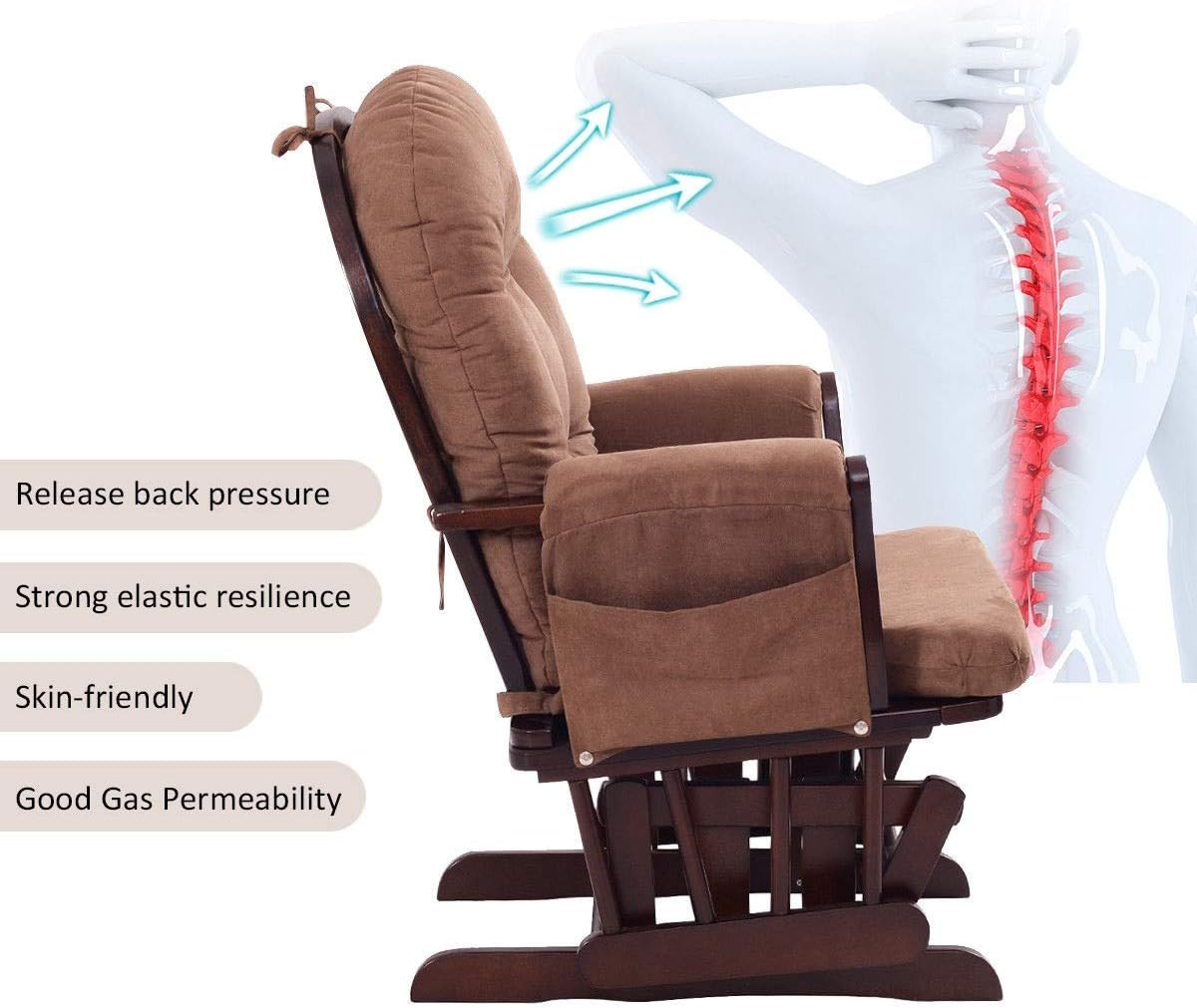 Rocking Chair with Ottoman, Brown, Traditional Style, Wooden, Adjustable Backrest, Recliner, Nursery & Living Room