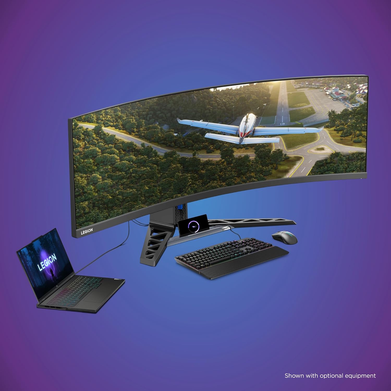 Lenovo Legion R45w-30 Gaming Monitor, 44.5” 32:9 Curved, DualQHD Resolution, 170Hz Refresh, 1ms MPRT, AMD FreeSync Premium Pro, HDR400, KVM, USB-C, RJ45, Lift/Tilt/Swivel Stand, 450 nits, Black