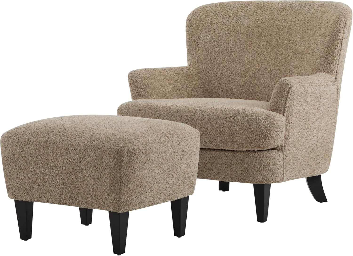 Christopher Knight Home Winnie Accent Chair and Ottoman Set, Living Room/Bedroom Wooden Comfy Reading Chair with Footrest Stool, Boucle Upholstered Wingback Single Sofa, Brown