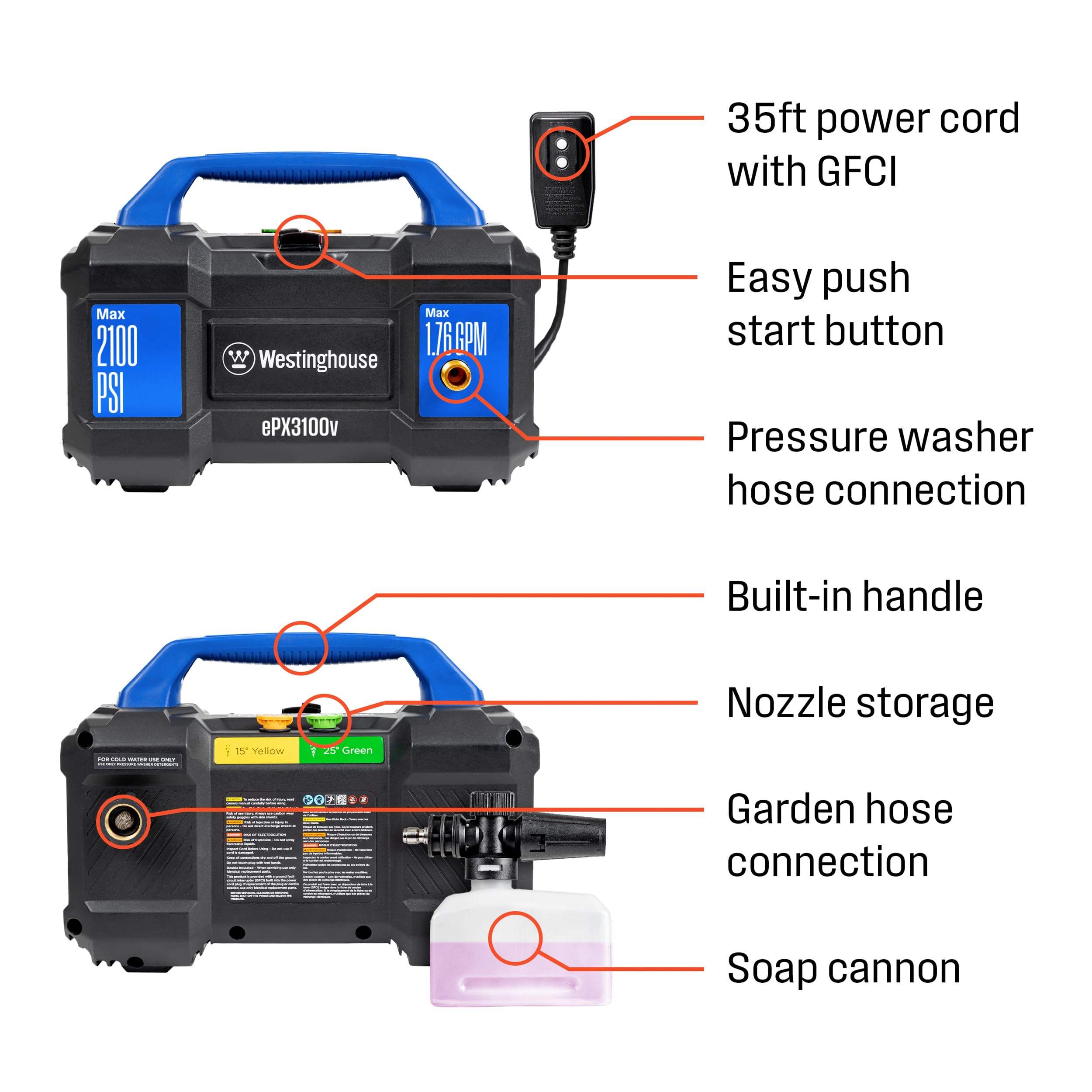 WESTINGHOUSE ePX3100v Electric Pressure Washer 2100 PSI 1.76 GPM