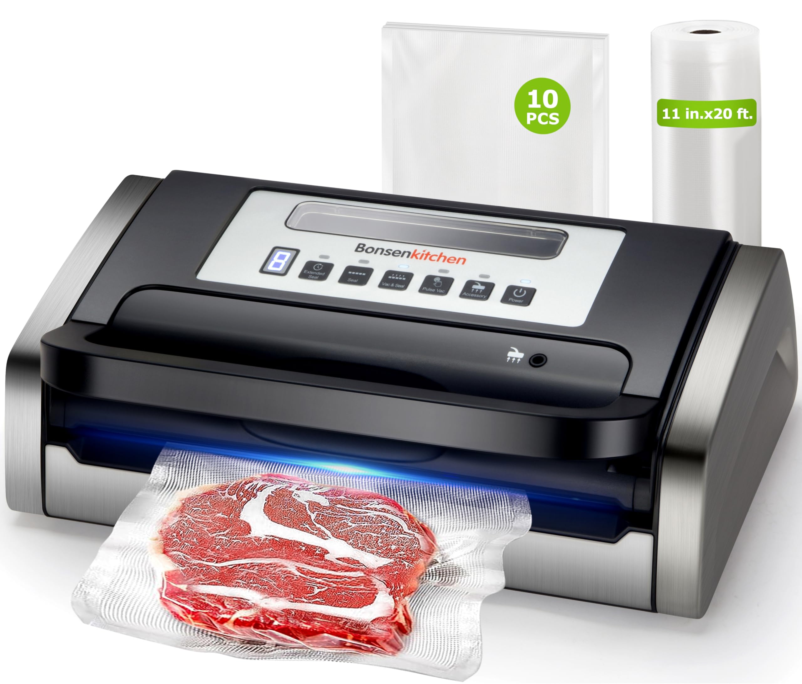 BONSENKITCHEN Vacuum Sealer Machine with Built-in Cutter & Bags