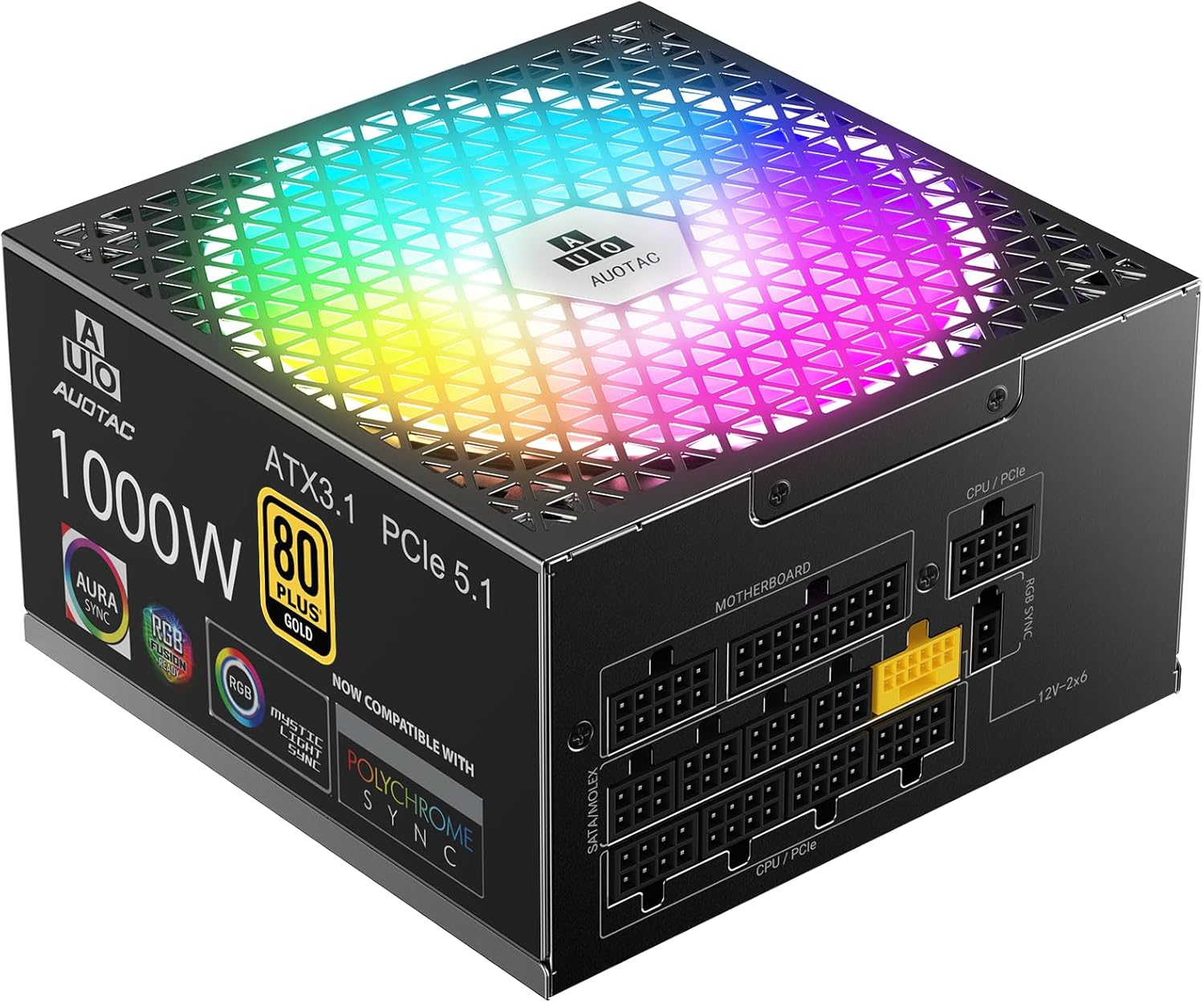 1000W Fully Modular Power Supply, 80+ Gold Certified PSU, ATX 3.1 & PCIe 5.1 Ready, 12V-2x6 Native Connector, 140mm RGB Low-Noise Smart Fan, 105℃ Japanese Capacitors, Black