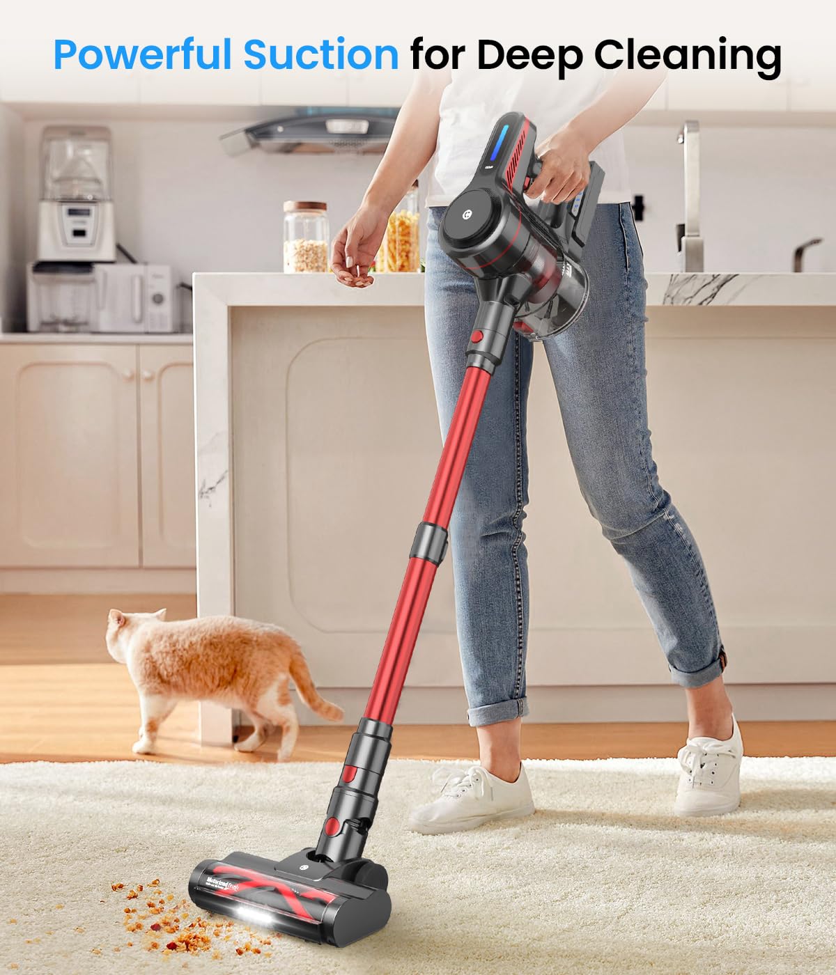 CHEBIO Cordless Stick Vacuum Cleaner with Powerful Suction