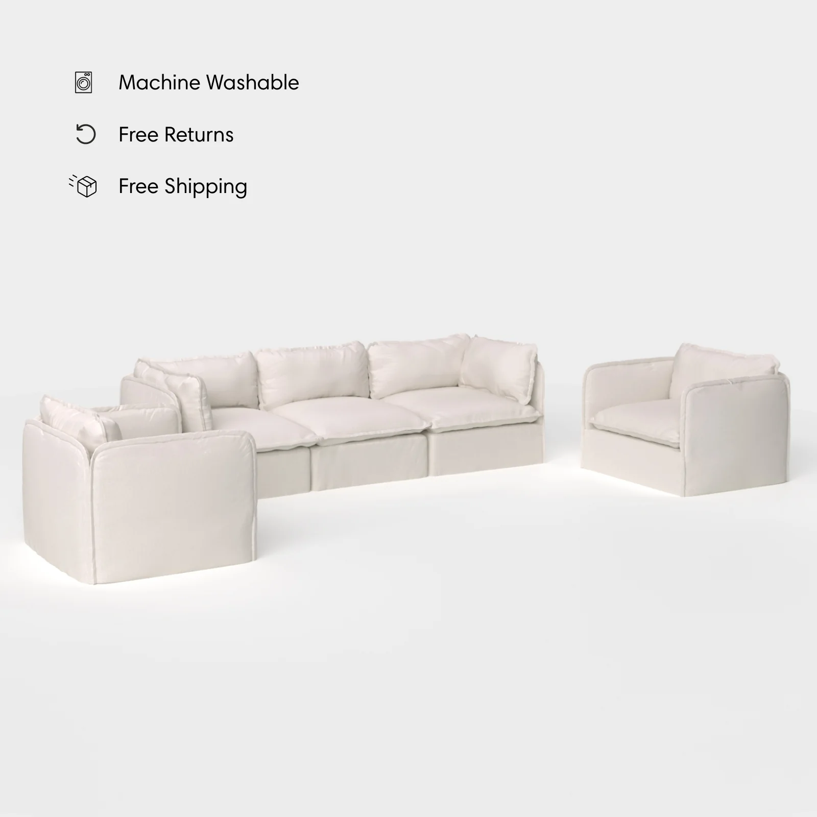 Modular Outdoor Washable 3-Seater Sofa + Armchair Set | Nano Slubweave in Chai
