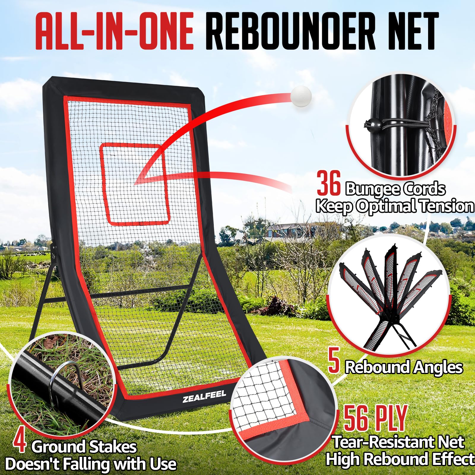 ZEALFEEL ZEALFEEL Lacrosse Rebounder - 4x7FT/4x6FT Net