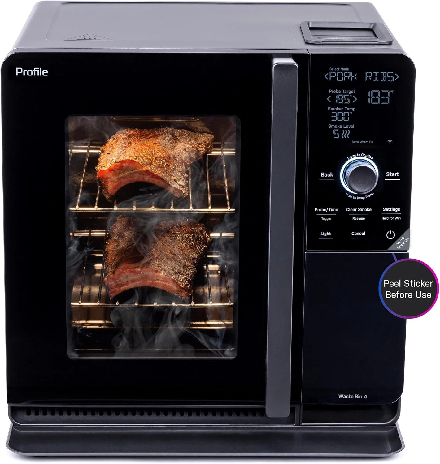 Smart Indoor Pellet Smoker, with Active Smoke Filtration, 5 Smoke Control Settings, WiFi Connected, Electric, Countertop BBQ Appliance, Black