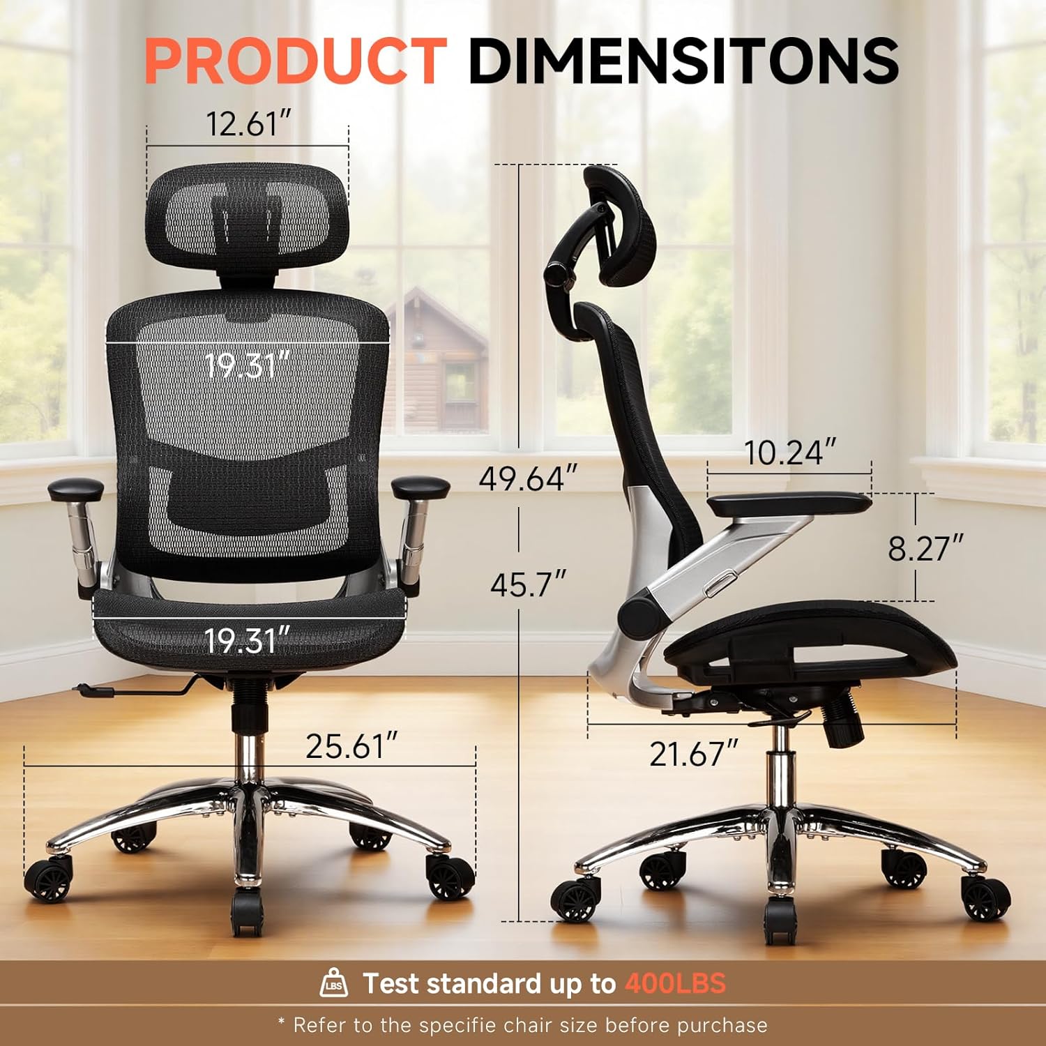 GTPLAYER Big and Tall Ergonomic Mesh Office Chair, High Back Home Desk Chair Computer Gaming Chair with Headrest, Flip-Up Arms, 90-125° Tilt Lock and Wide Cushion, Task Chair for Man Woman-Deep Black