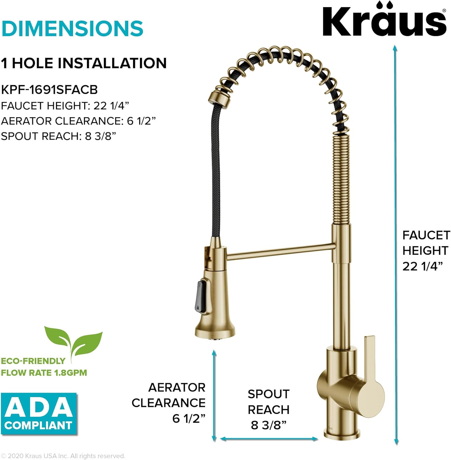 KRAUS Britt 2nd Gen Commercial Style Pull-Down Single Handle Kitchen Faucet in Spot Free Antique Champagne Bronze, KPF-1691SFACB