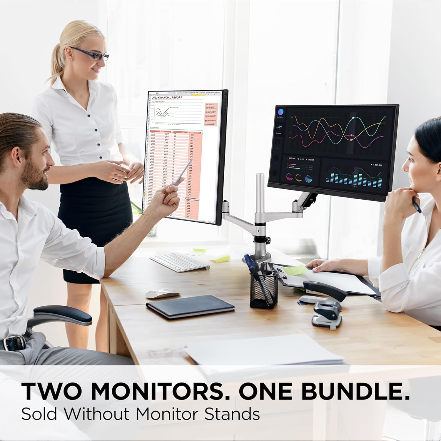ViewSonic VG2448A-2_H2 24 Inch 1080p Dual Pack Head-Only Monitors, IPS Display for Smooth Home and Office Productivity and Dual-Screen Setups, HDMI, DisplayPort, USB, and VGA Inputs