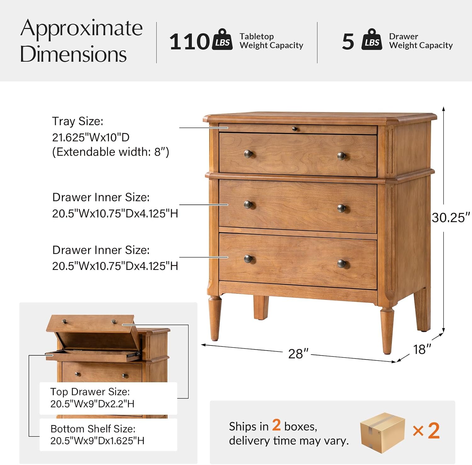 HULALA HOME End Table with Charging Station & Hidden Drawer, 30