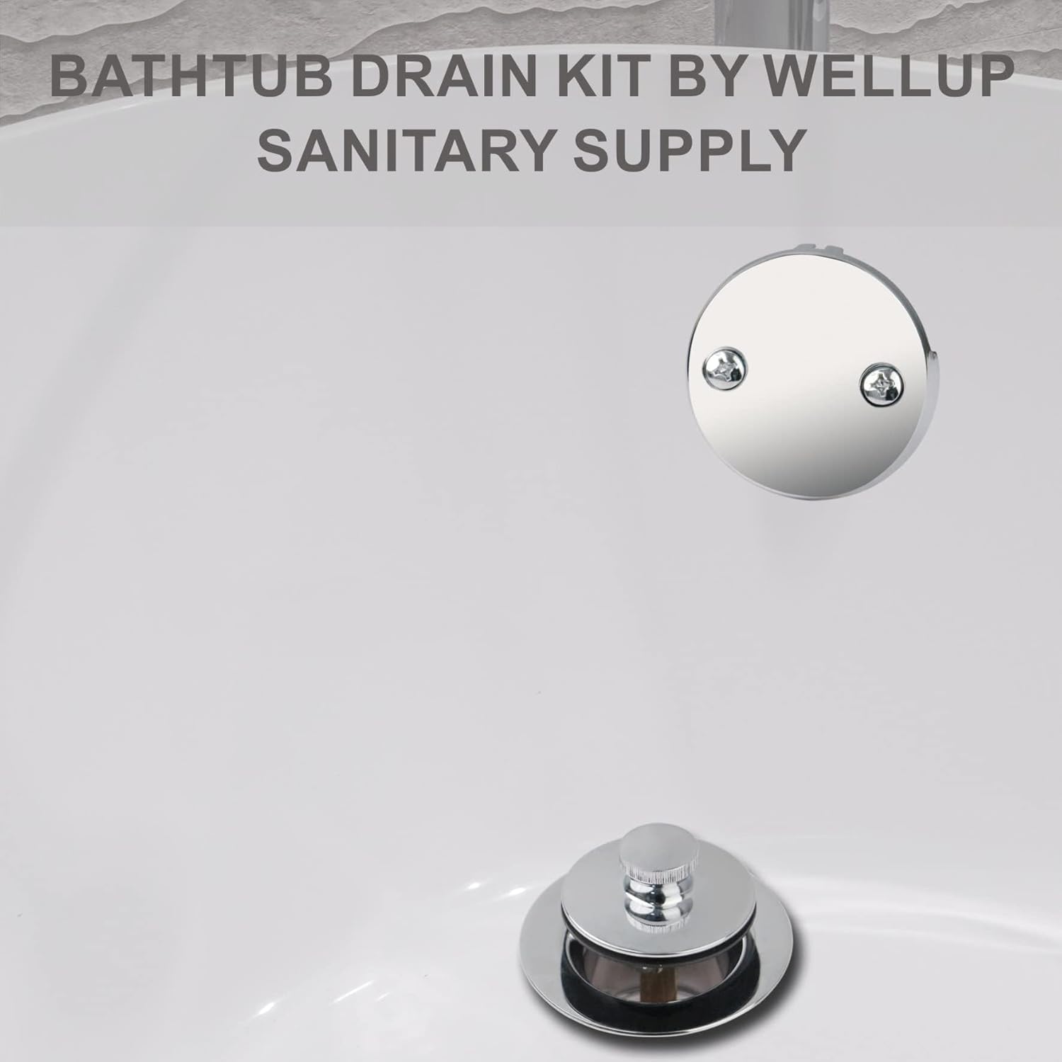 Chrome Polished Bathtub Tub Drain Conversion Kit Assembly, Wellup Lift and Turn Twist Tub Drain Trim Kit with Two-Hole Overflow Faceplate, Chrome Plated
