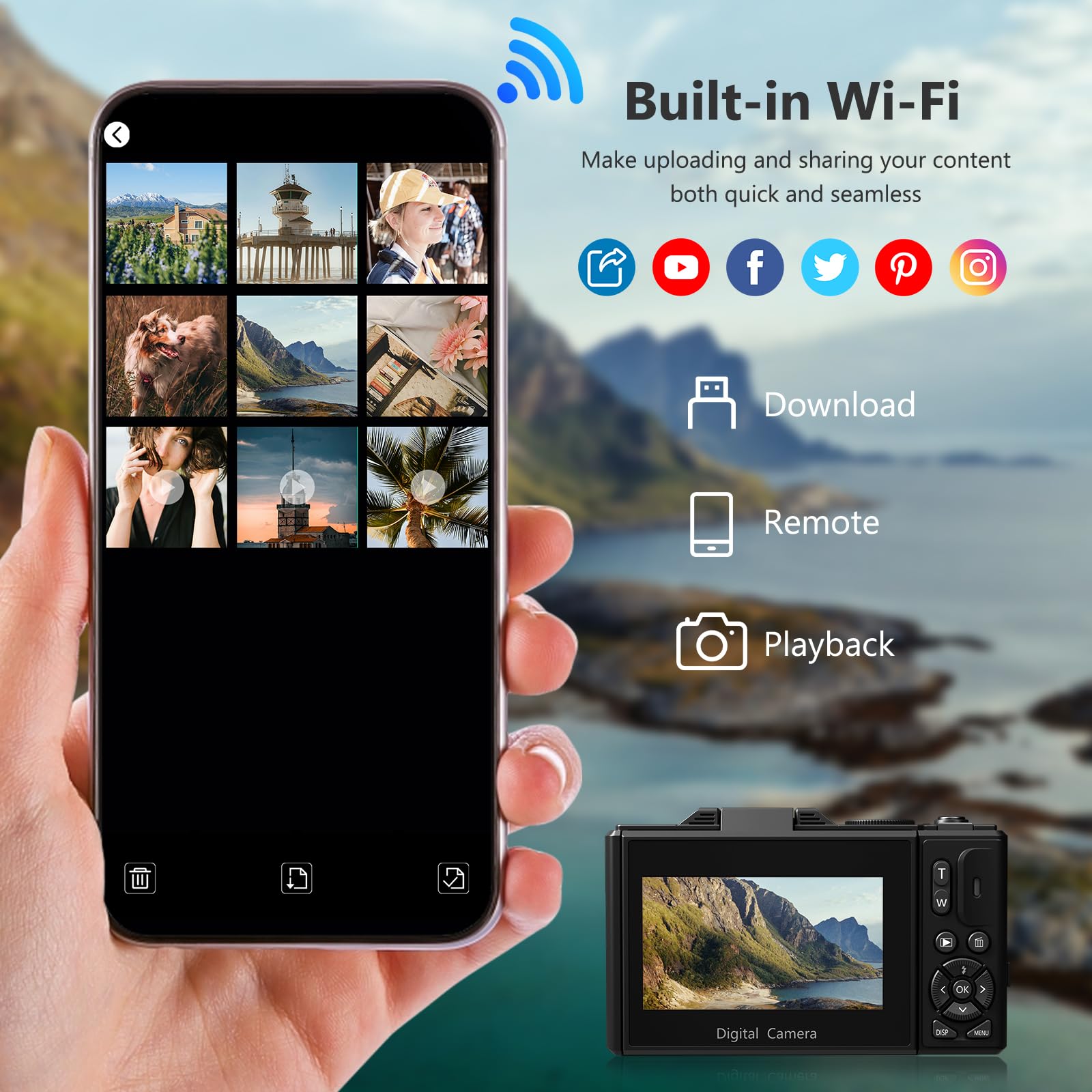 VJIANGER 4K Digital Camera, 64MP Vlogging Cam with 18X Zoom