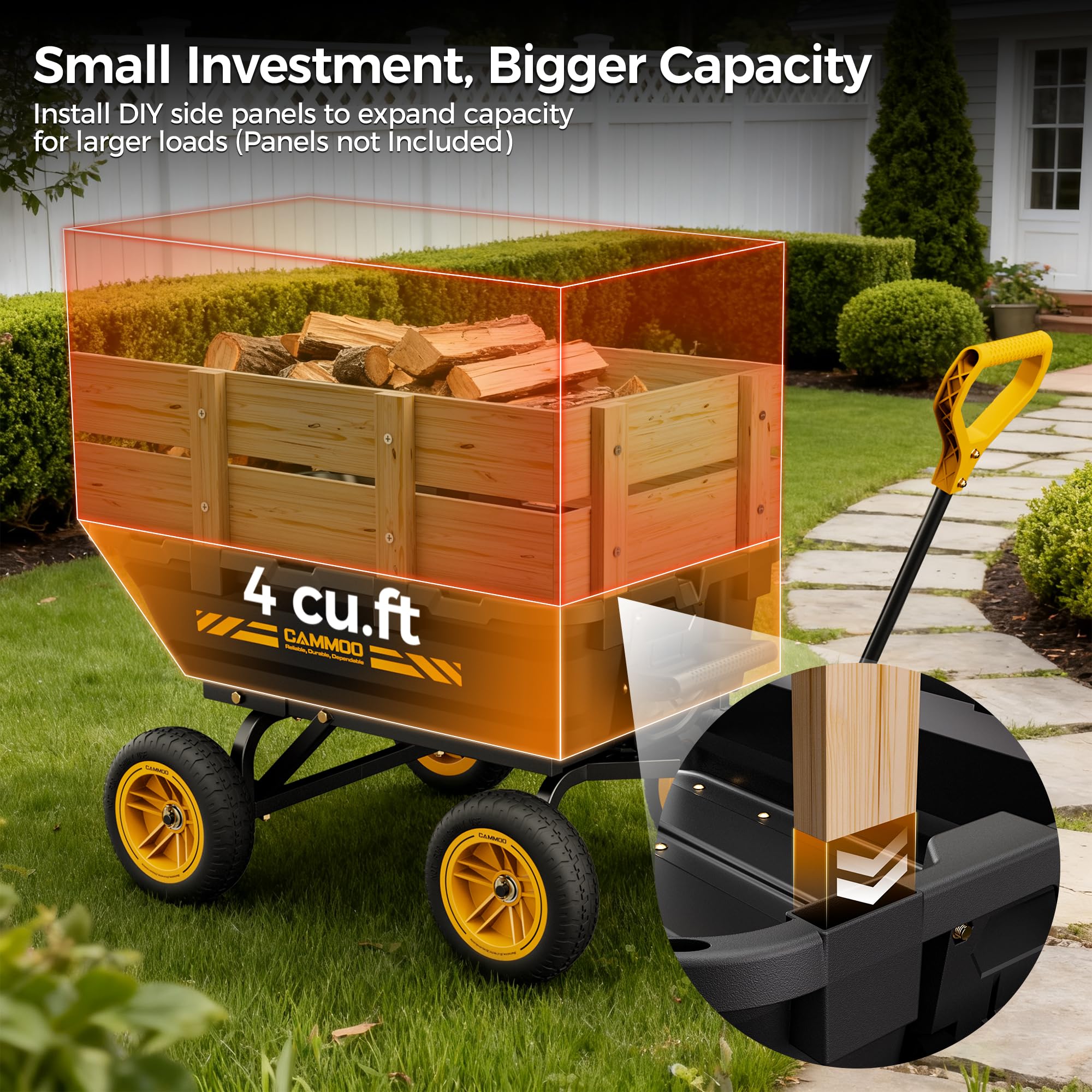 CAMMOO 10in No-Flat Tires Heavy-Duty Garden Dump Cart