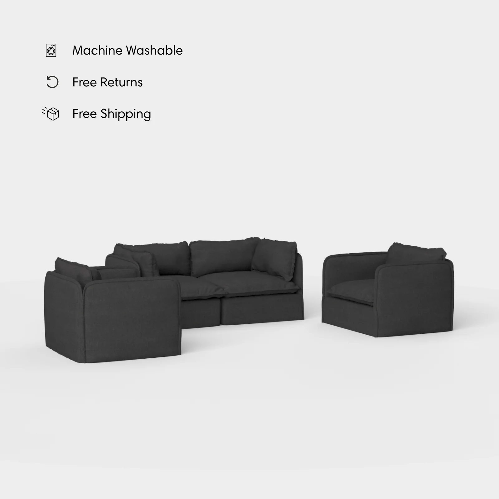 Modular Outdoor Washable 2-Seater Sofa + Armchair Set | Classic Canvas in Charcoal