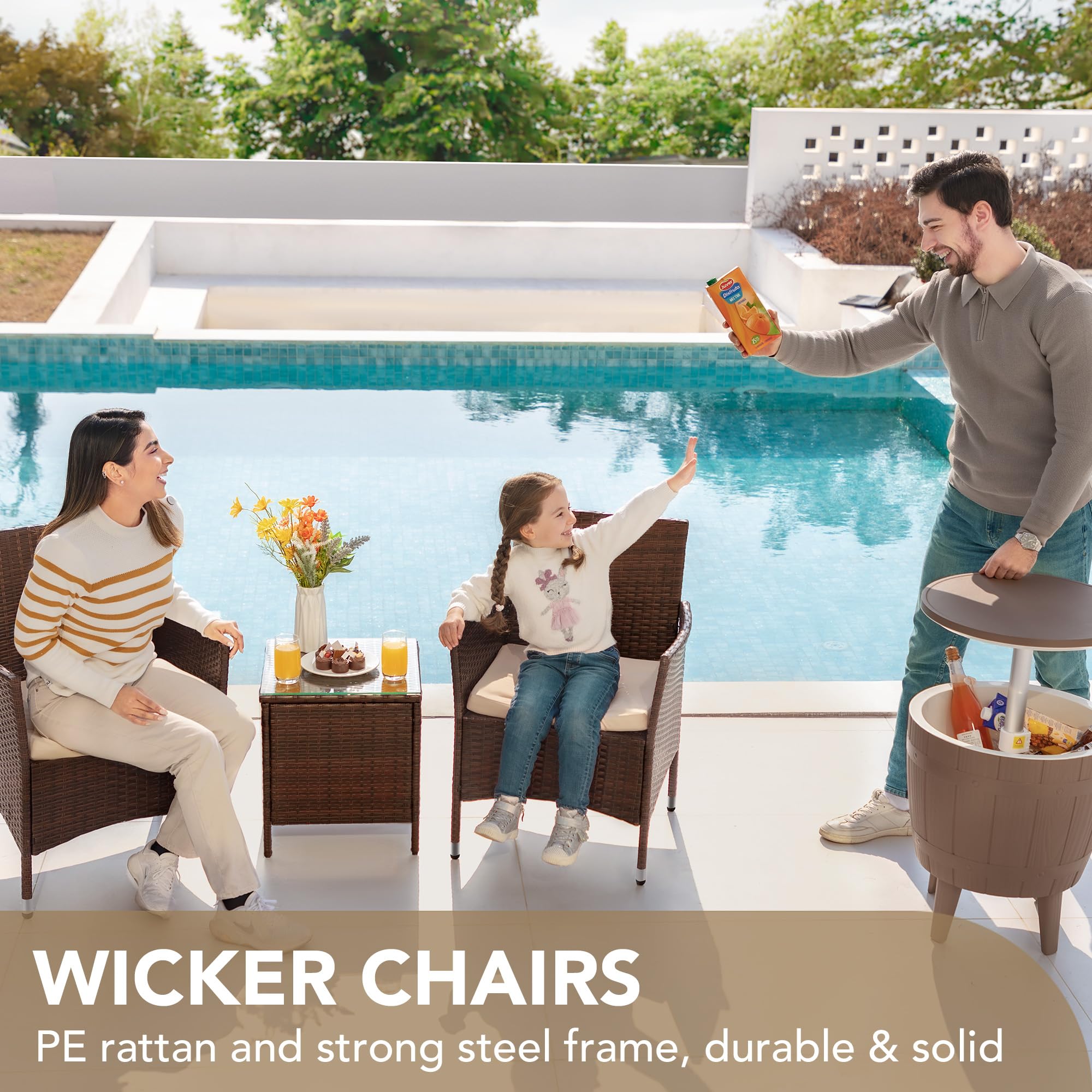 DEVOKO Patio Porch 3-Piece Rattan Furniture Set
