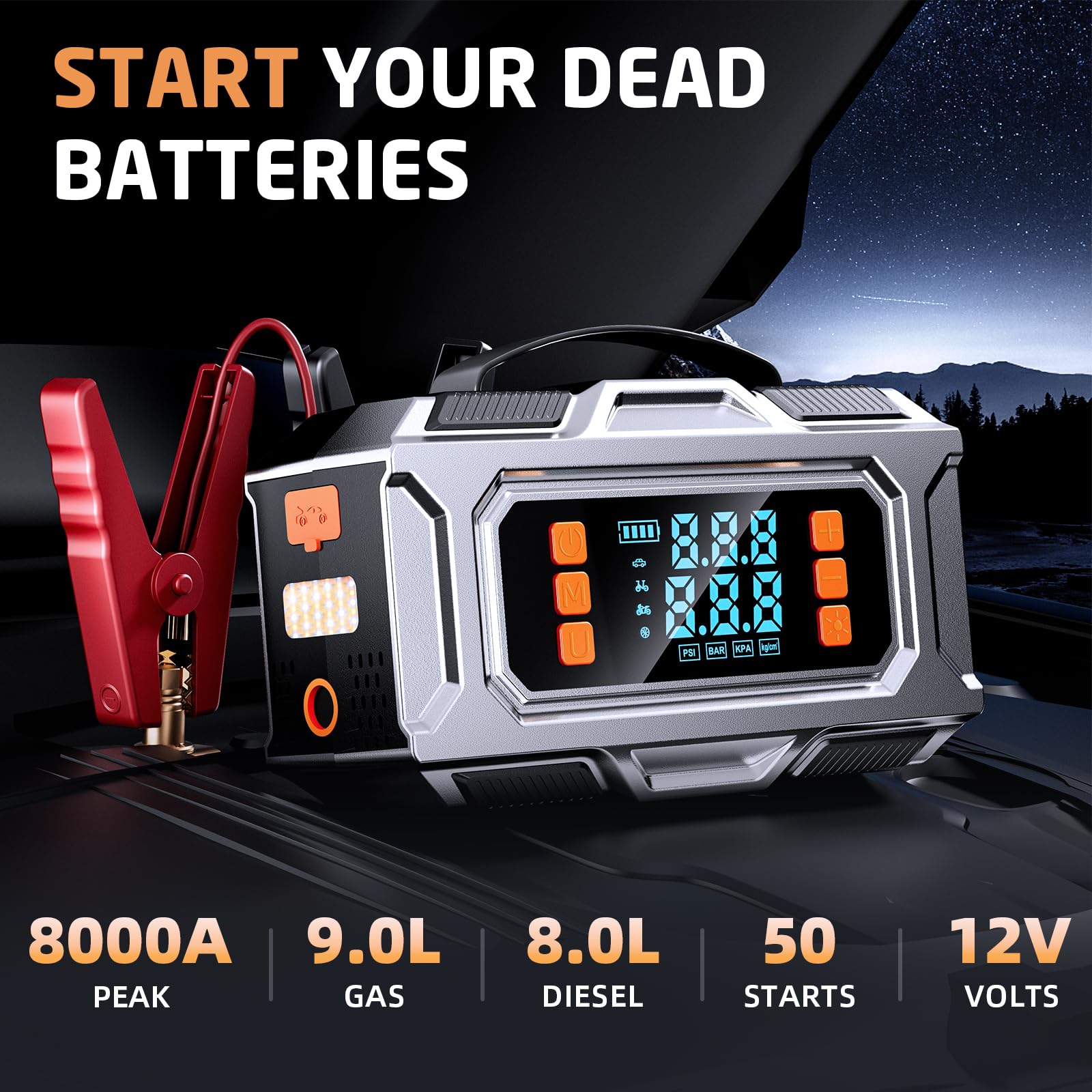UNLEIVPE Jump Starter with Air Compressor, 8000A 12V Power Bank