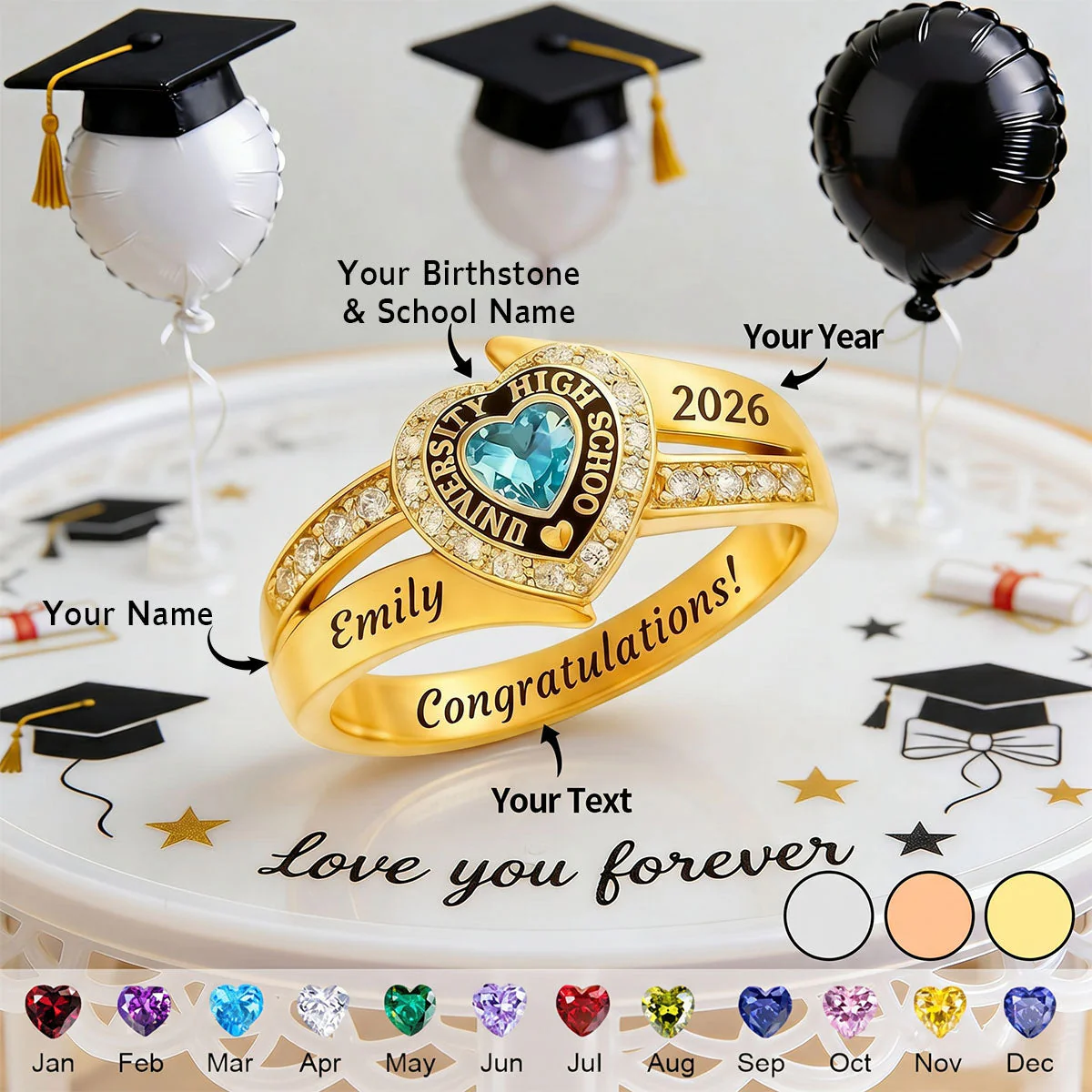 Every end is a new beginning - Personalized Birthstone Ring, Gift for Graduation
