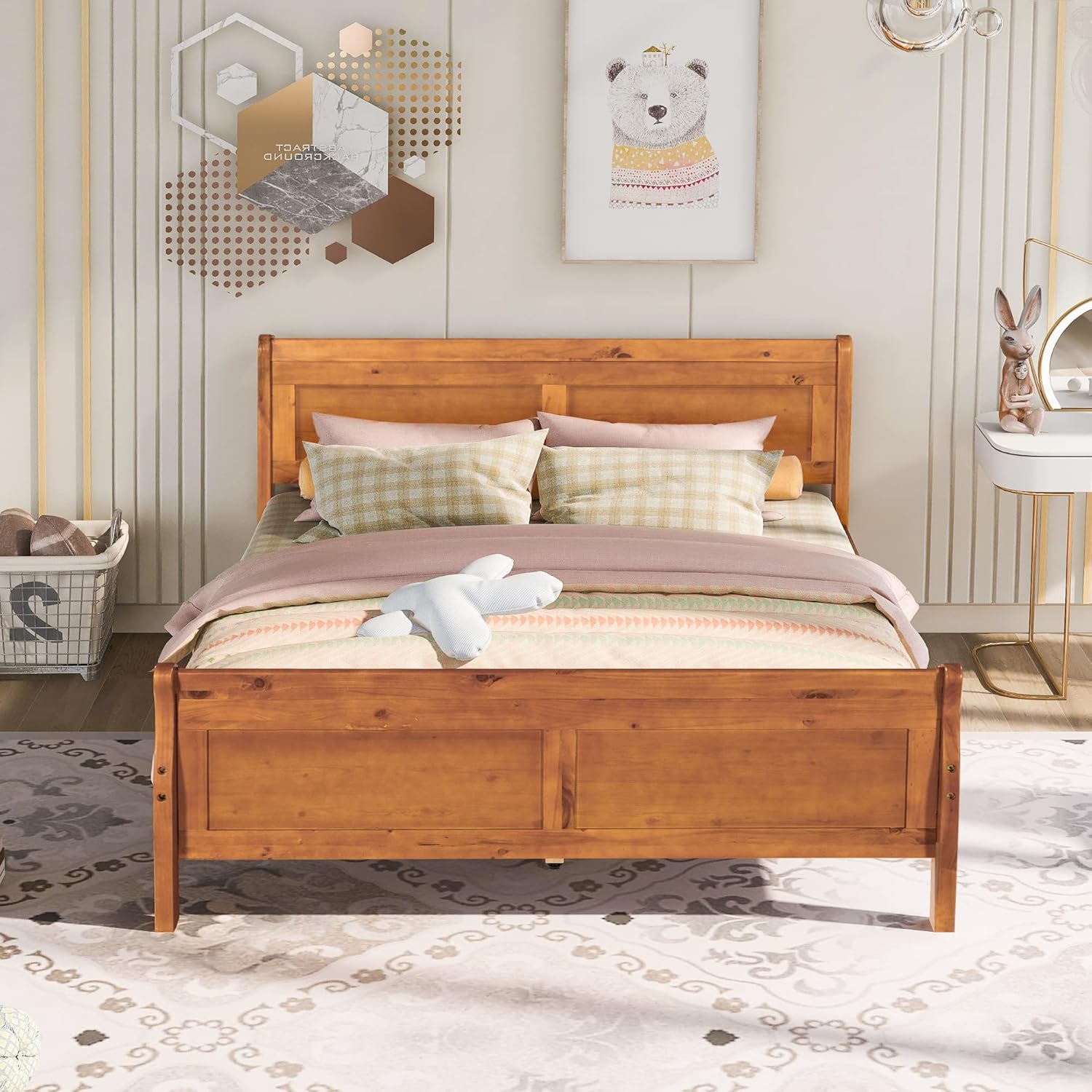 Harper & Bright Designs Wood Queen Size Platform Bed with Headboard and Footboard, Single Bed with Wood Slat Support for Kids Teens Boys, Girls, No Box Spring Needed, Space Saving, Oak