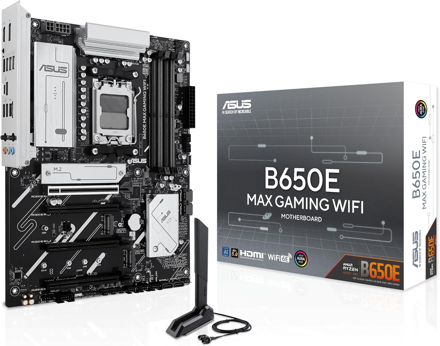 ASUS B650E MAX Gaming WiFi AMD B650 ATX Motherboard, DDR5, PCIe 5.0 Ready, 3X M.2 Slots, Wi-Fi 6E, Realtek 2.5Gb Ethernet, DisplayPort, HDMI™, USB 10Gbps Type-A & Type-C®, BIOS Flashback™, Aura Sync
