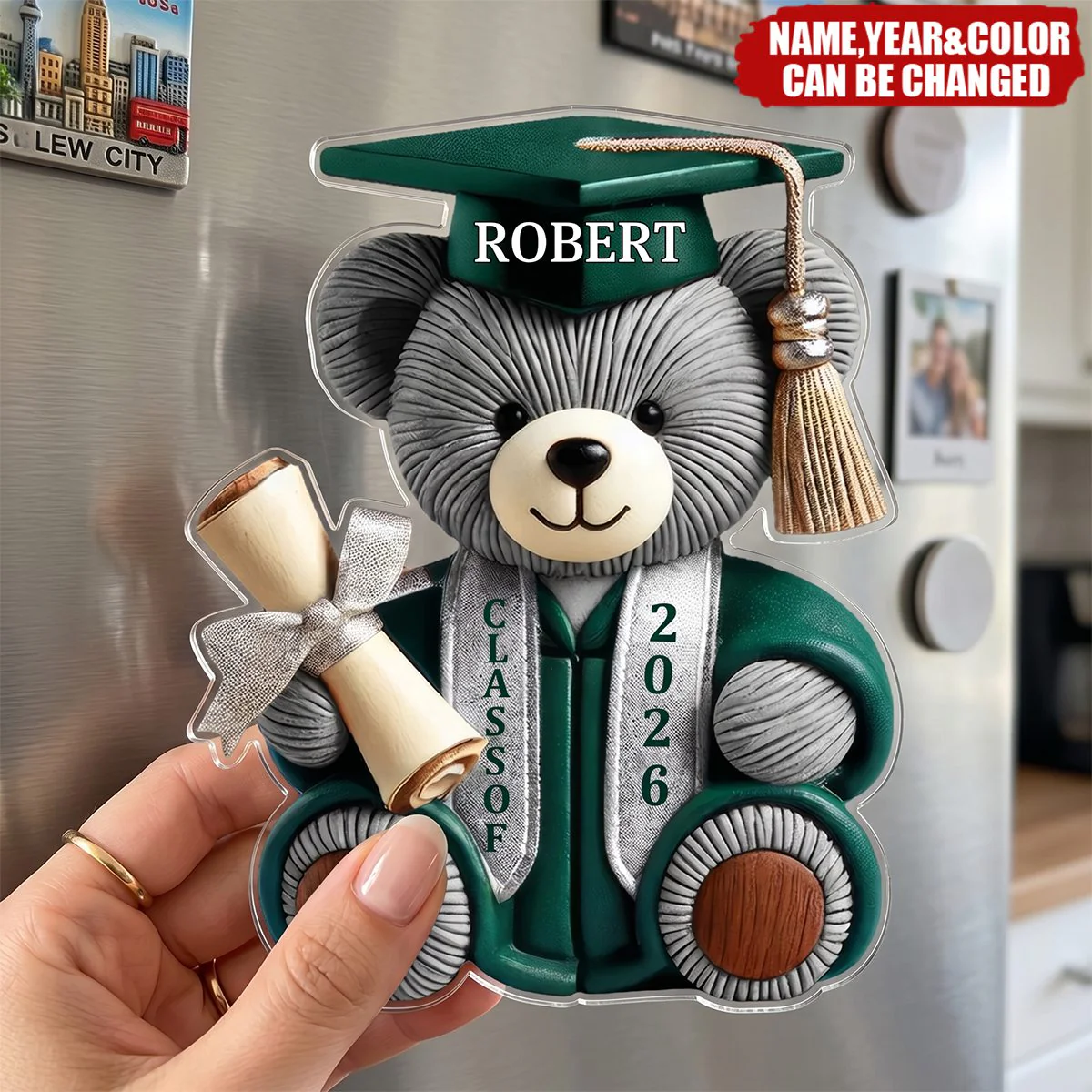 A Little Bear With Big Achievements - Personalized Acrylic Fridge Magnet, Gift for Graduation