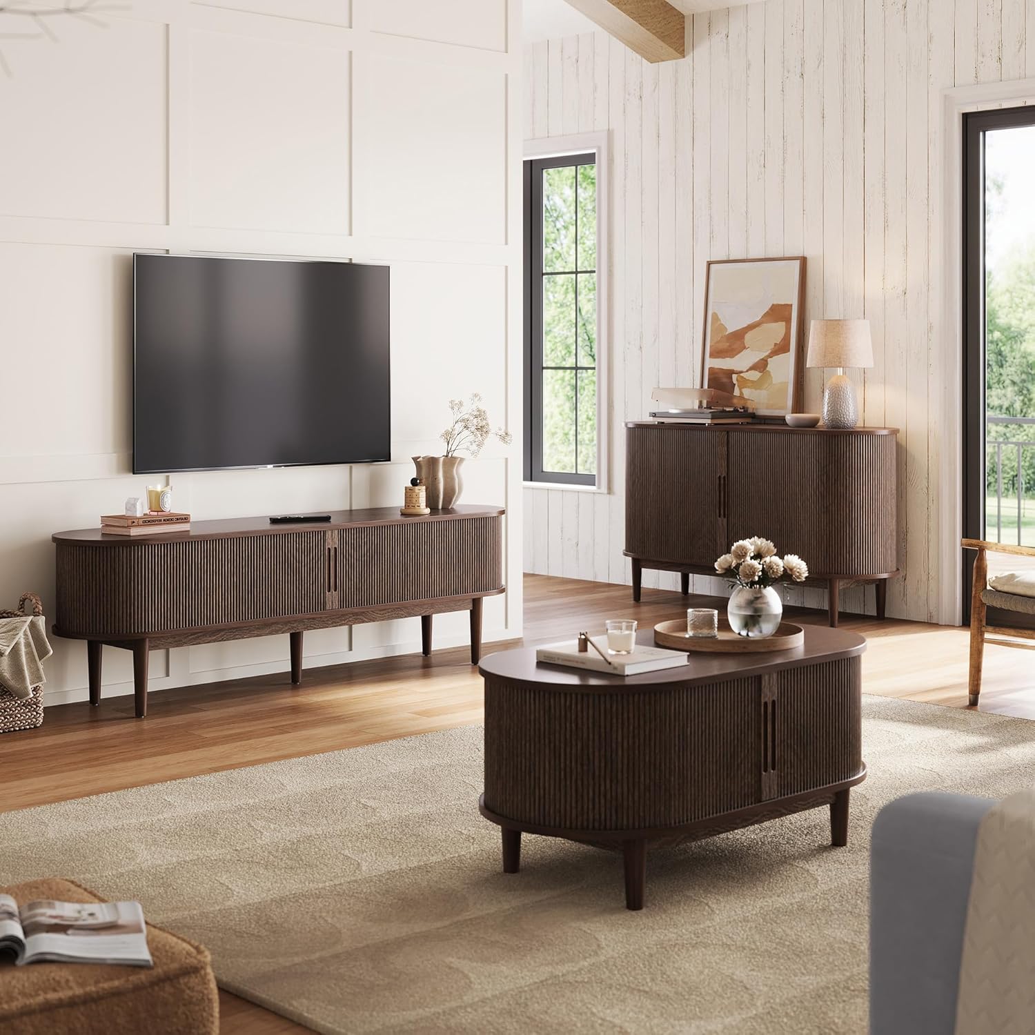 LINSY HOME Fluted TV Stand for 75