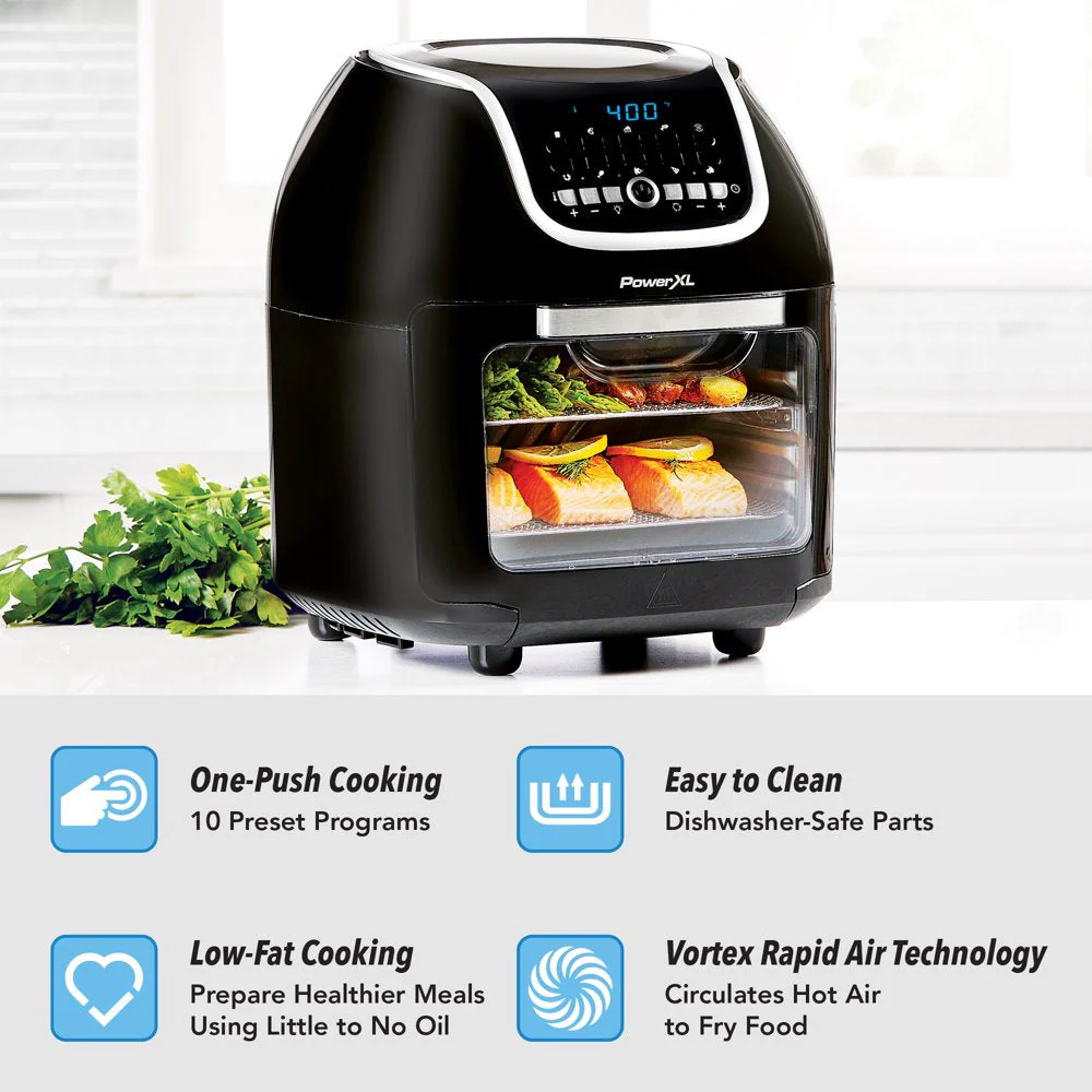 PowerXL Vortex Air Fryer Pro plus 10 Quart Capacity, Black, 1700 Watts
