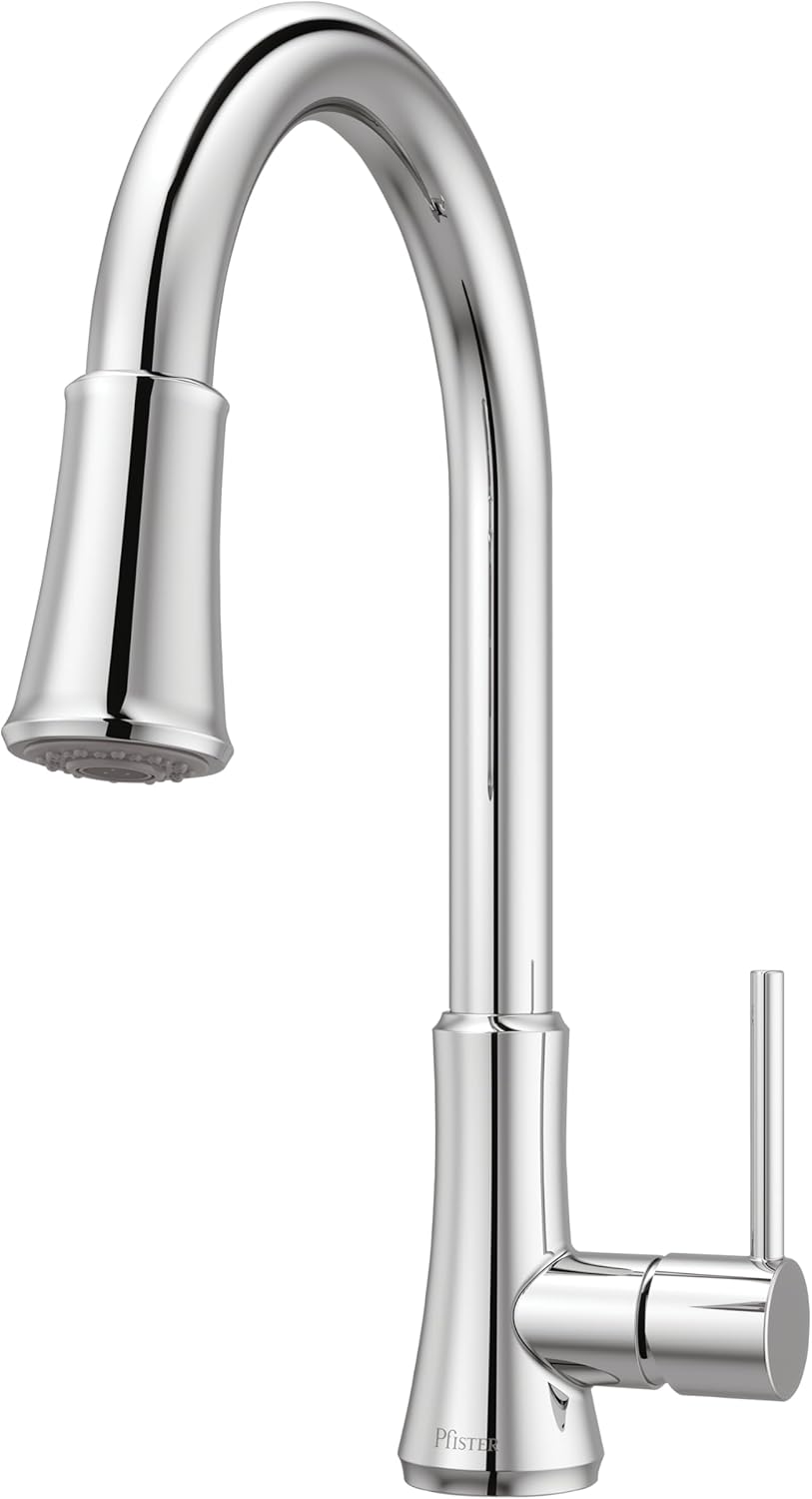 Pfister Pfirst Series Kitchen Faucet with Pull-Down Sprayer, Single Handle, High Arc, Polished Chrome Finish, G529PF2C