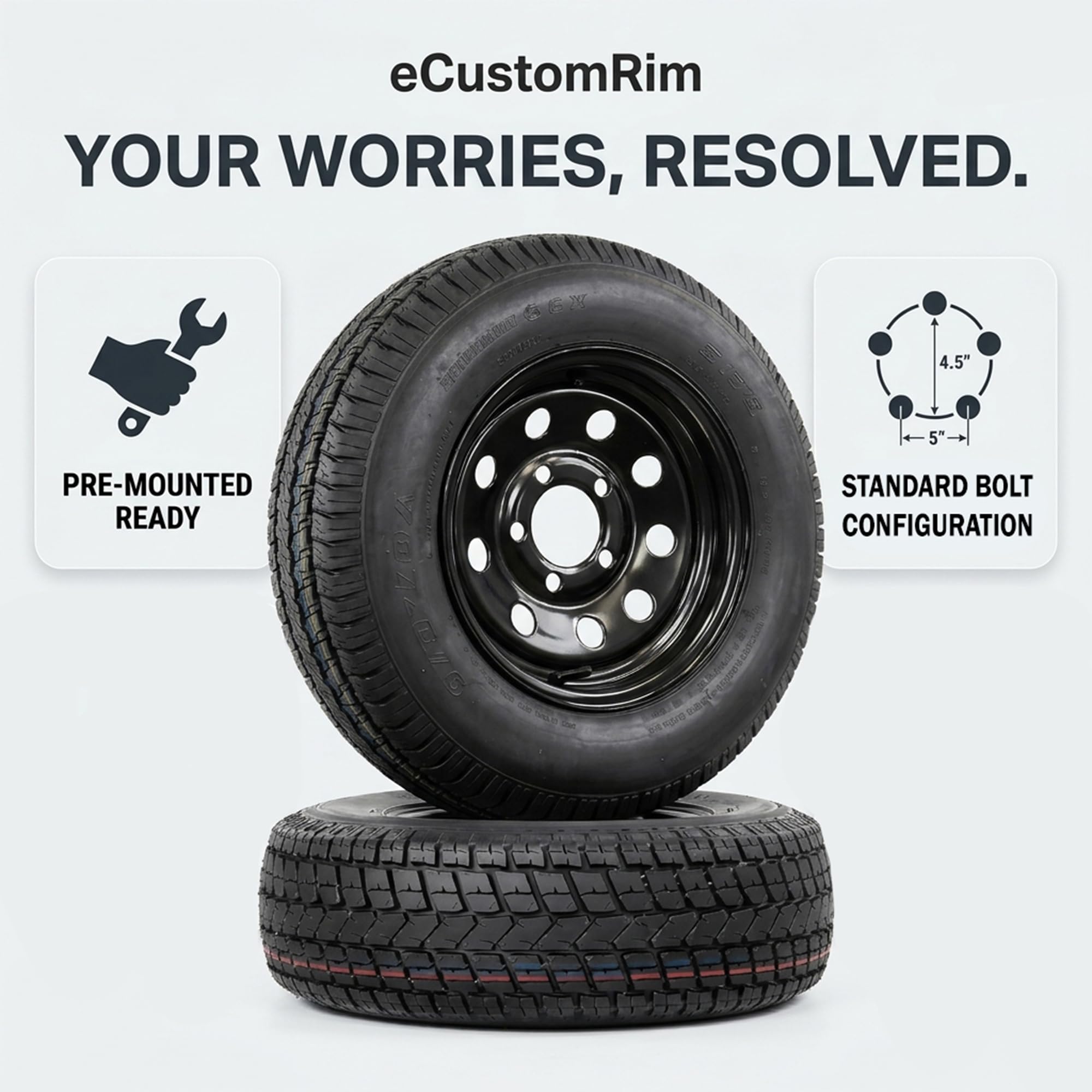 ECUSTOMRIM 2-Pack ST175/80D13 Trailer Tire Rims - Black Wheels