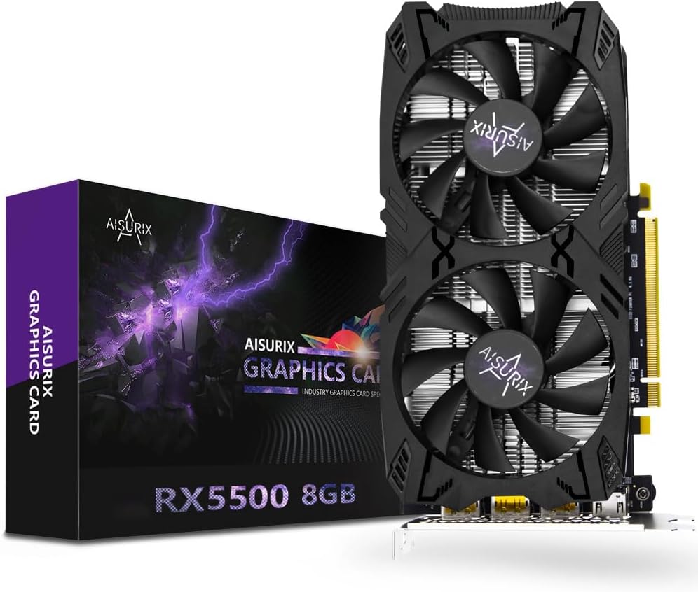 AISURIX RX 5500 8gb GDDR6 Graphics Card,128 Bit, 3XDP, HDMI, PCI Express 4.0X8, 8pin with Fan Intelligent System,Gaming PC Computer Video Cards with 3X DisplayPort +1X HDMI (5500)