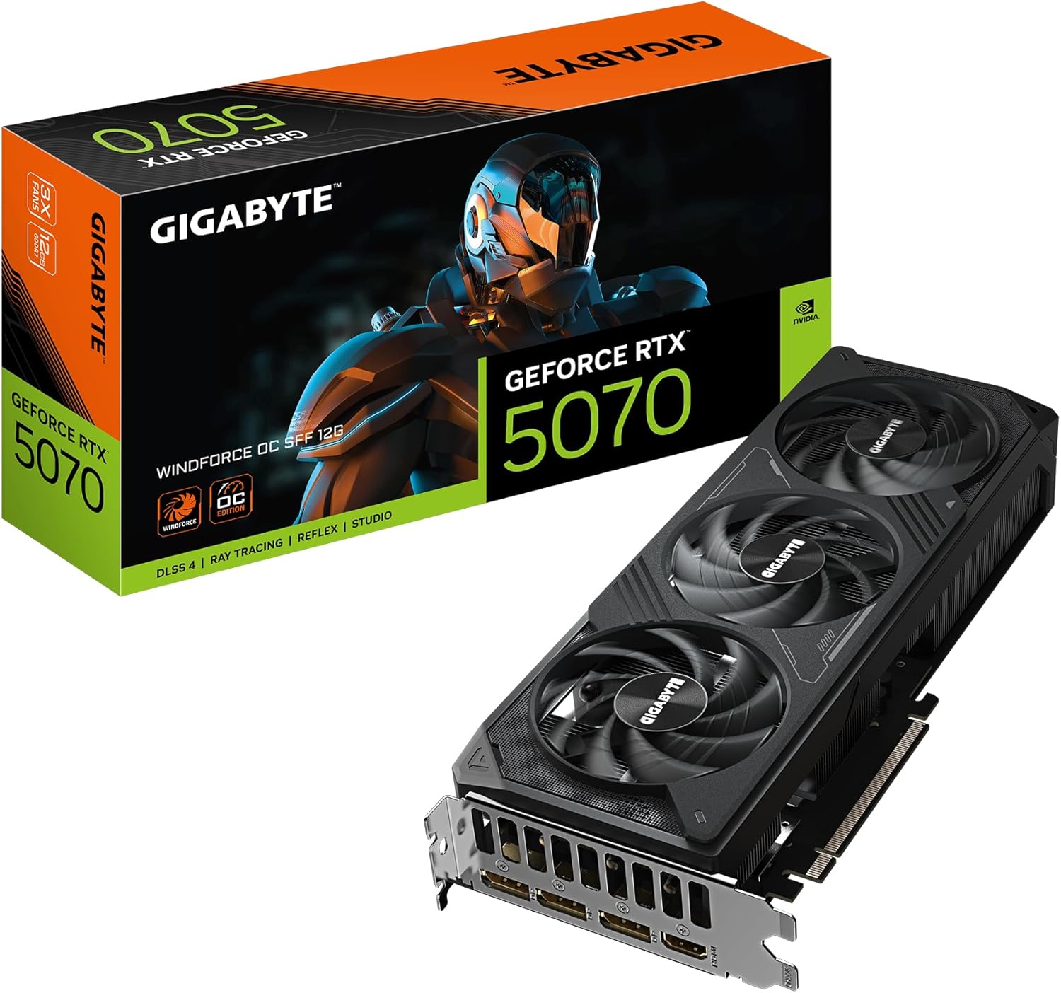 GIGABYTE GeForce RTX 5070 WINDFORCE OC SFF 12G Graphics Card - 12GB GDDR7, 192-bit, PCI-E 5.0, 2542MHz Core Clock, 3 x DP 2.1a, 1 x HDMI 2.1b, NVIDIA DLSS 4, GV-N5070WF3OC-12G GD