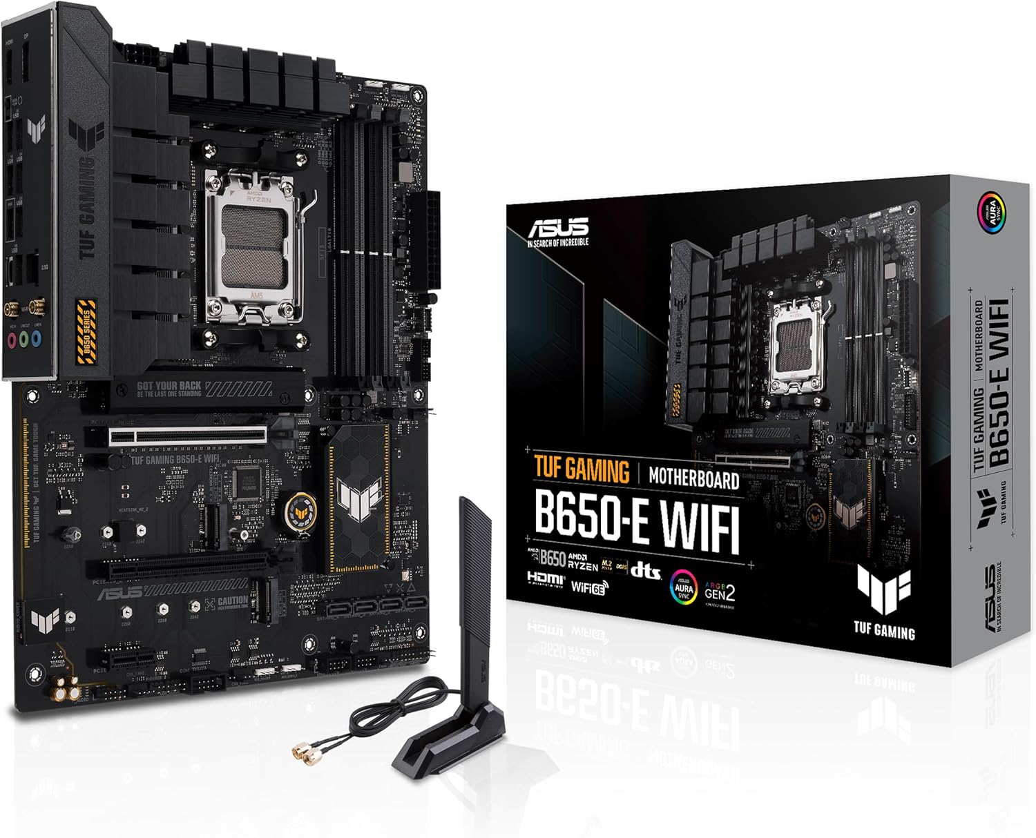 ASUS TUF Gaming B650-E WIFI AMD B650 AM5 DDR5 8000 DP HDMI 3x M2 USB3.2 WiFi 6E + BT AURA RGB 2.5Gbit LAN ATX Motherboard with ASUS TUF Protection, Q-Design, Armoury Crate (Renewed)