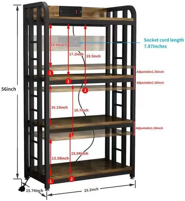 SIREDEEP Bakers Rack with Power Outlet  .4-Tier Kitchen Baker's Rack,Microwave Stand with Storage Suitable for Kitchen, Living Room, Dinning Room .Coffee Bar(Rustic Brown)