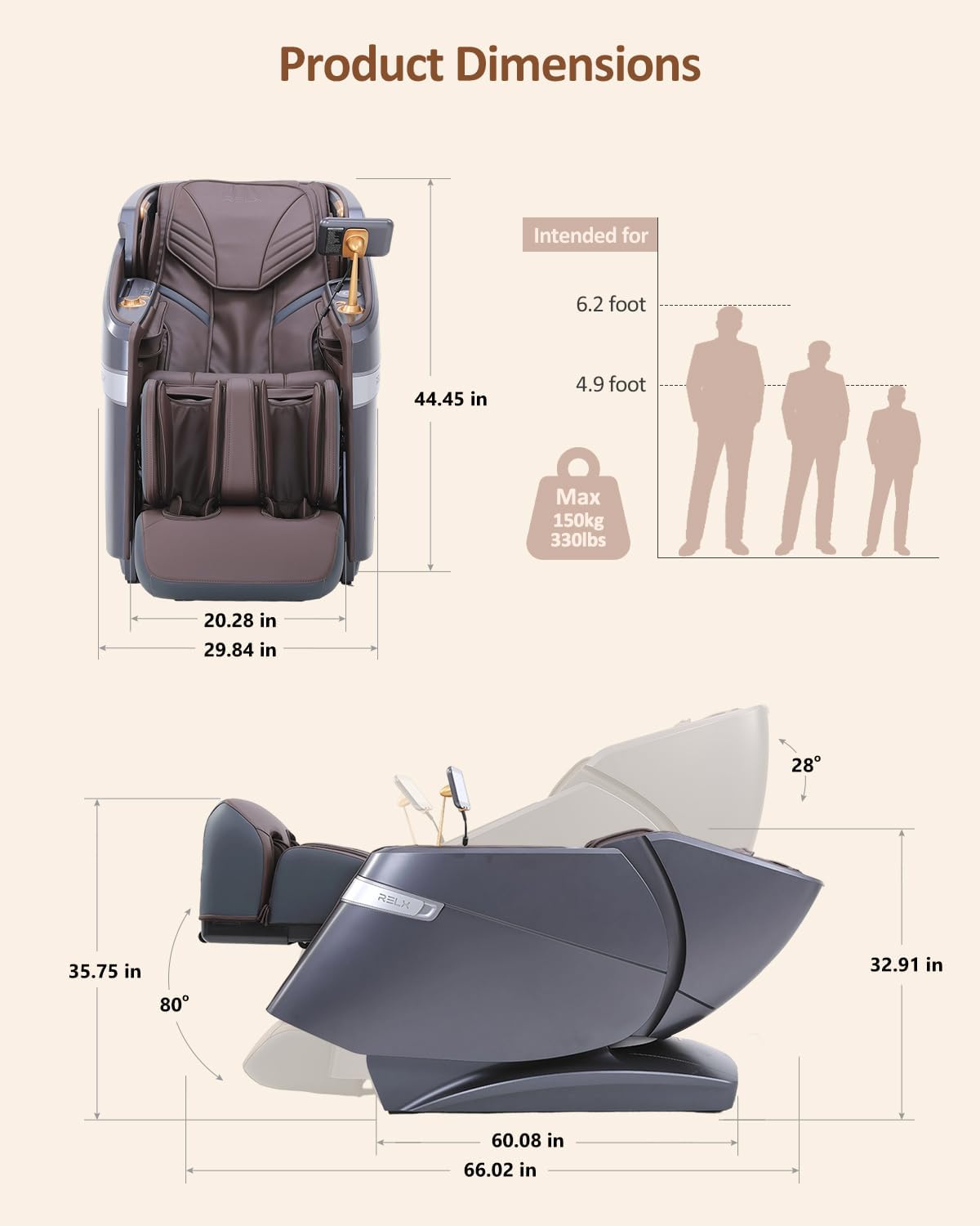 RELX 4D Massage Chair Full Body, 23 Modes Zero Gravity SL-Track Shiatsu Massage Chair with Electric Extendable Footrest, Airbag Massage with Body Scan, Shawl, Deep Yoga Stretch and AI Control(Brown)