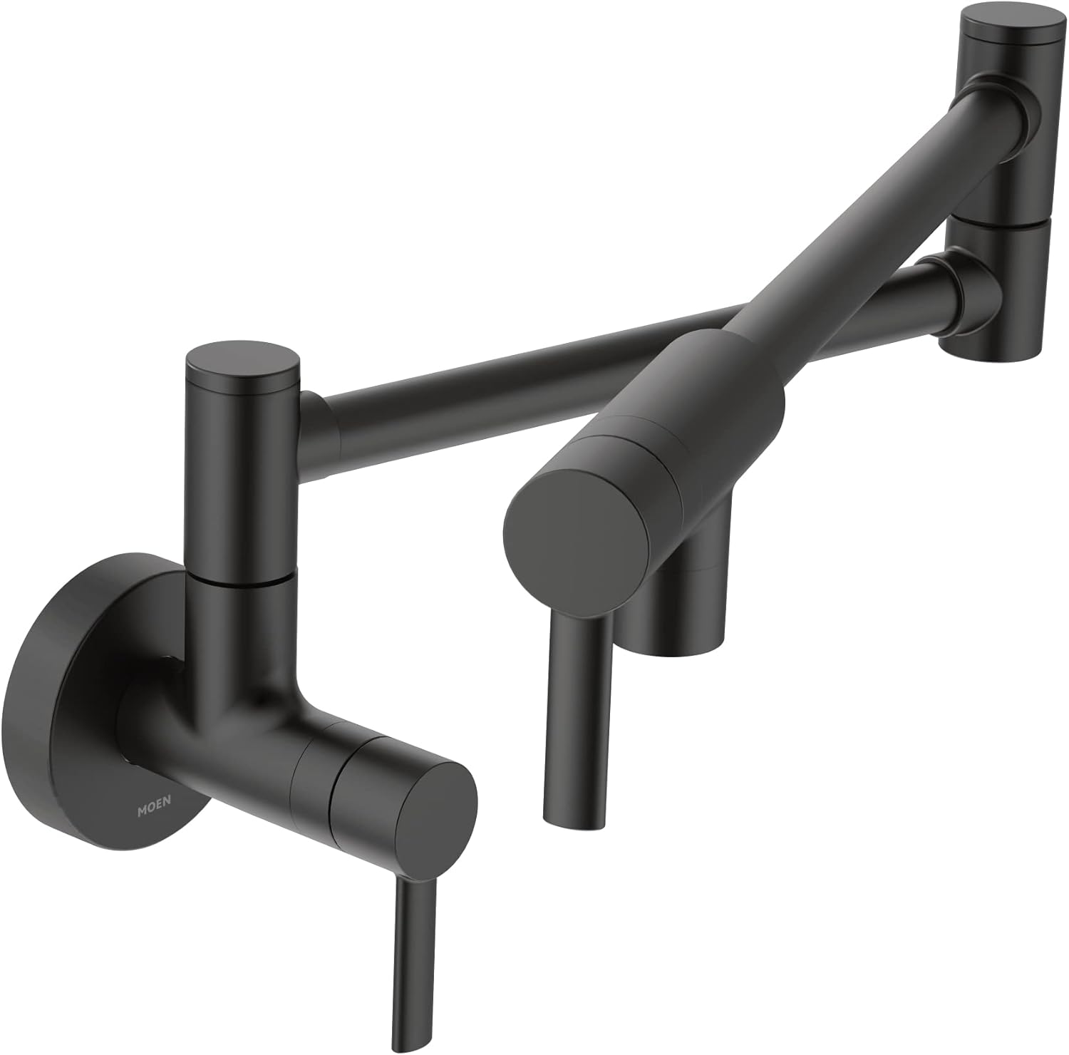 Moen Matte Black Modern Wall Mount Folding Swing Arm Pot Filler, Double Jointed Kitchen Stove Faucet, S665BL