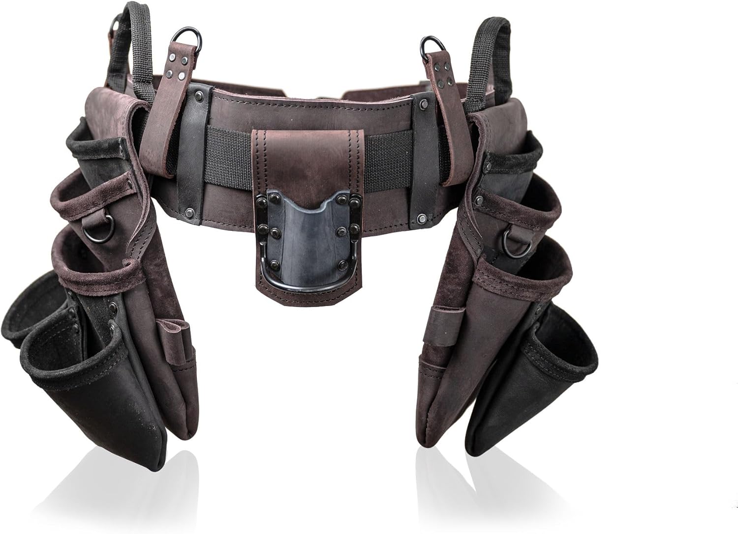 LAUTUS Heavy Duty Top Grain Leather Tool Belt for Framers, Carpenters & Electricians, 18 Pockets, Hammer Holder, 2 D-Rings, 2 Loops, Tape Measure Clip, Thick Belt